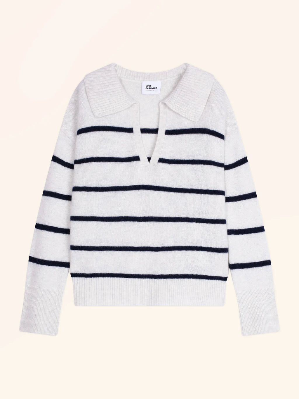 AMARISSE poloshirt v-ausschnitt croisé 4-fädig weiß meliert und marineblau