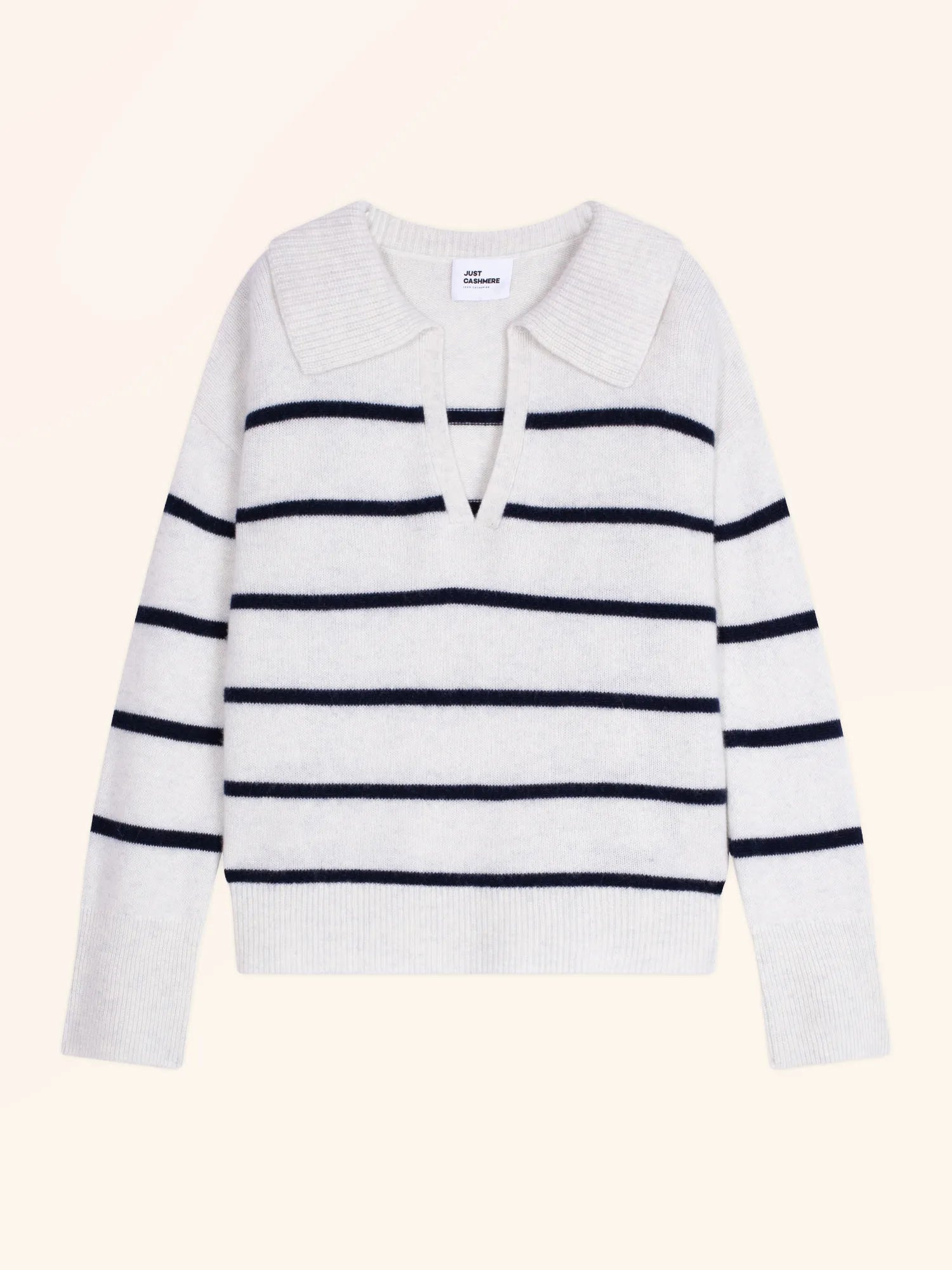 AMARISSE poloshirt v-ausschnitt croisé 4-fädig weiß meliert und marineblau