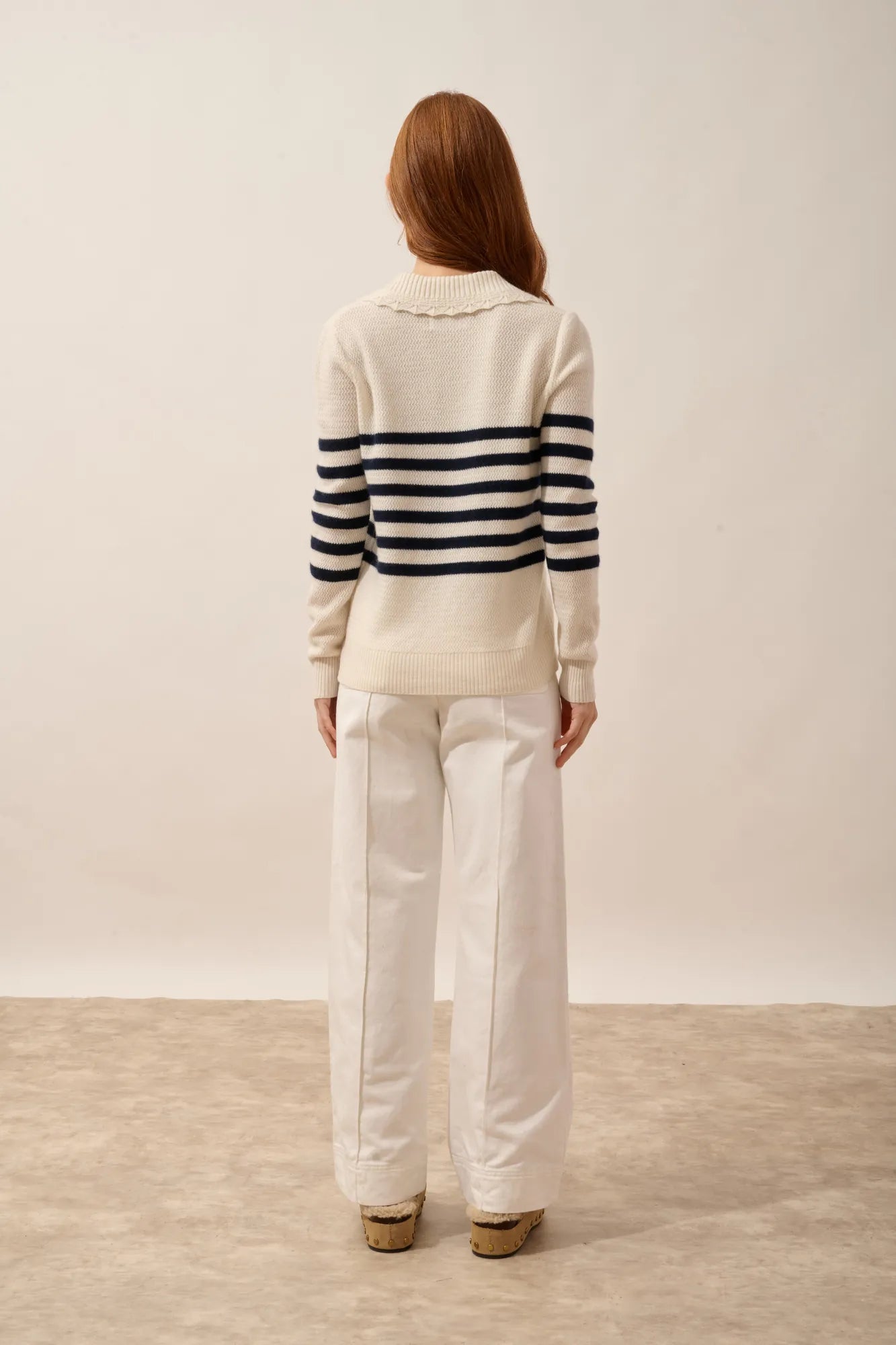 ÉLYANE pullover polokragen offen marineblau und elfenbein