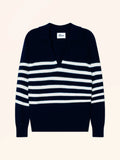 ÉLYANE pull col polo ouvert ivoire et marine