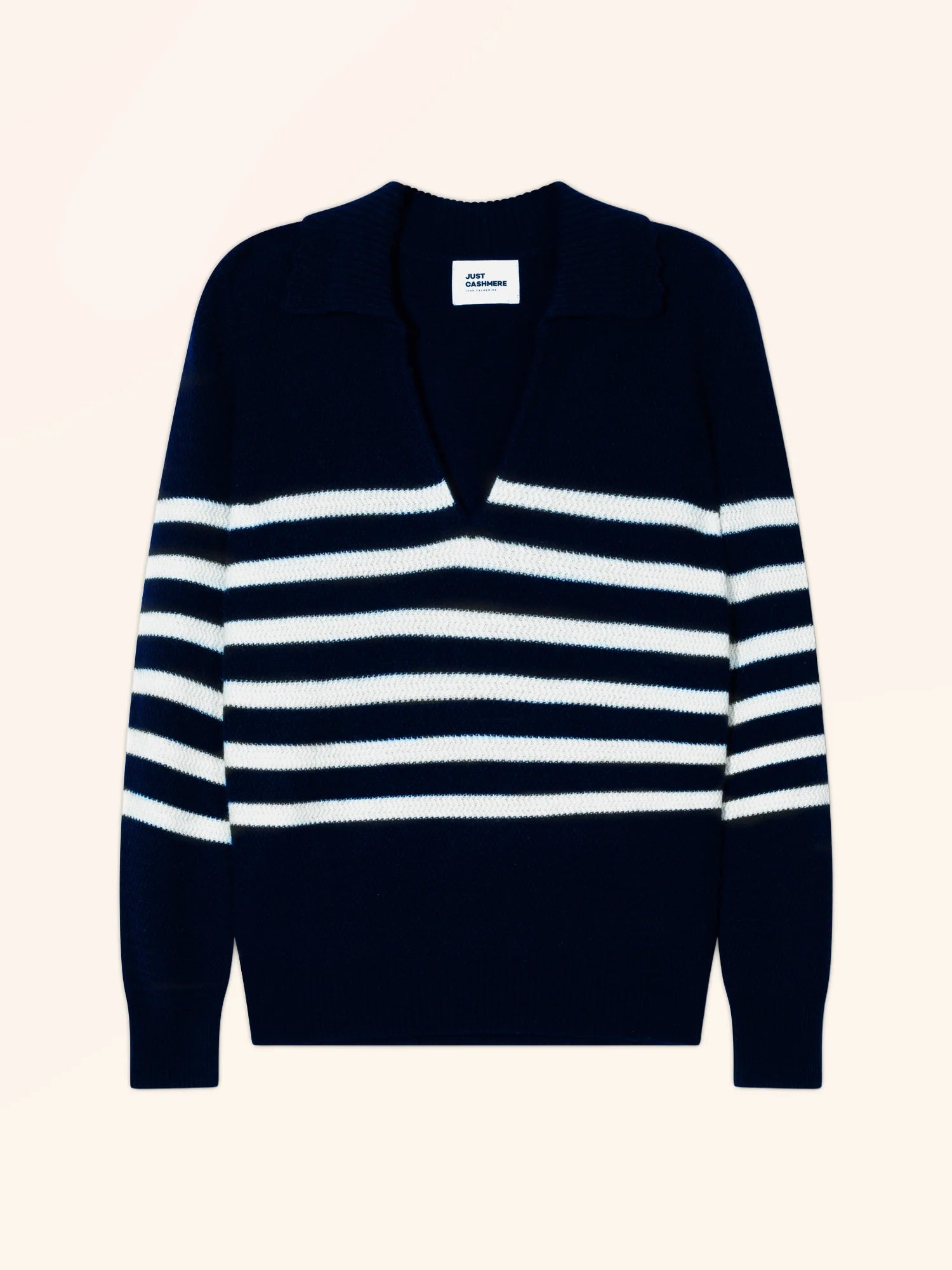 ÉLYANE pull col polo ouvert ivoire et marine
