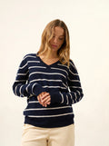 CÉLIMÉE pullover v-ausschnitt marineblau und elfenbein