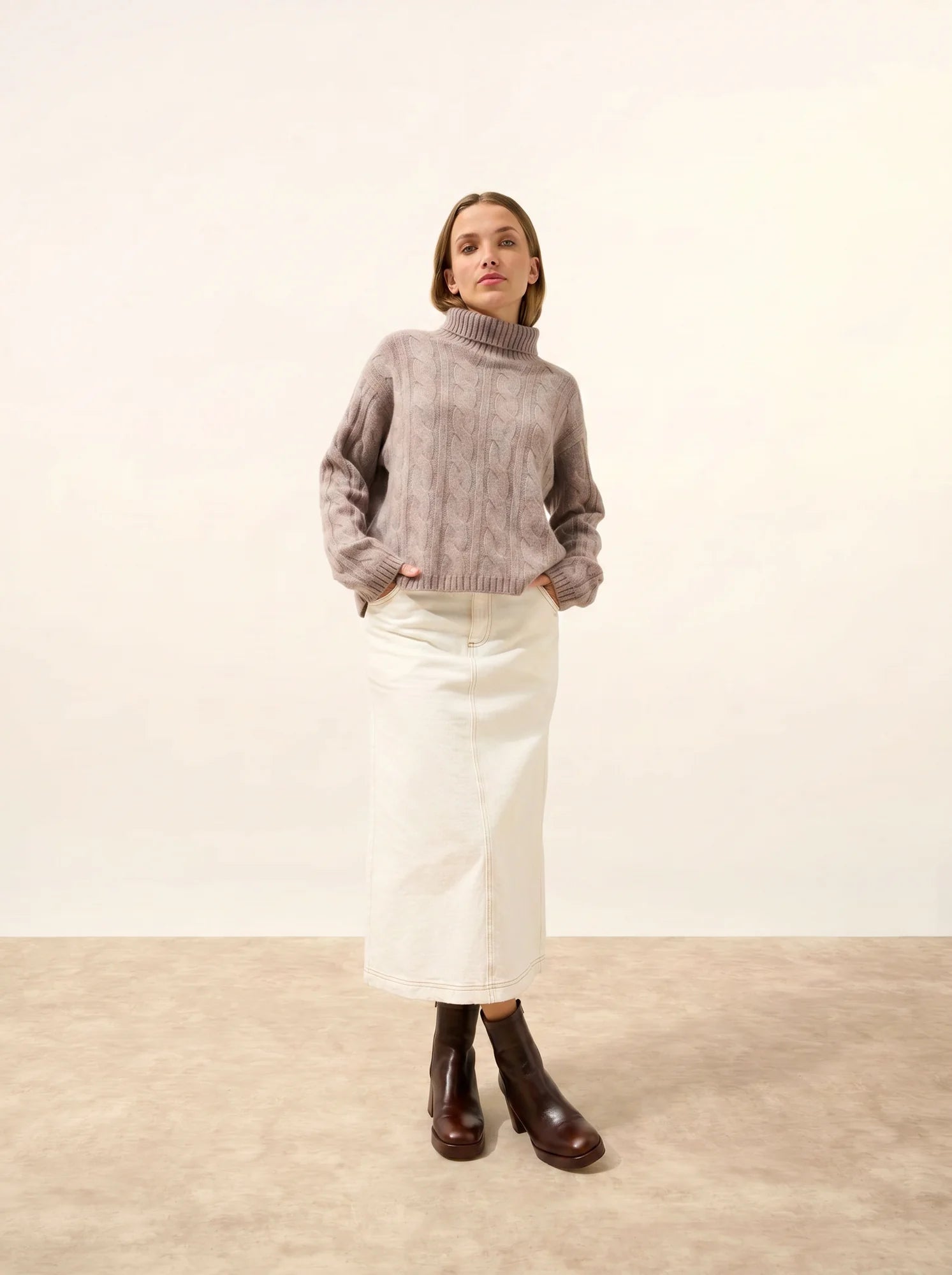 ALESSIA pullover rollkragen 6-fädig caribou meliert
