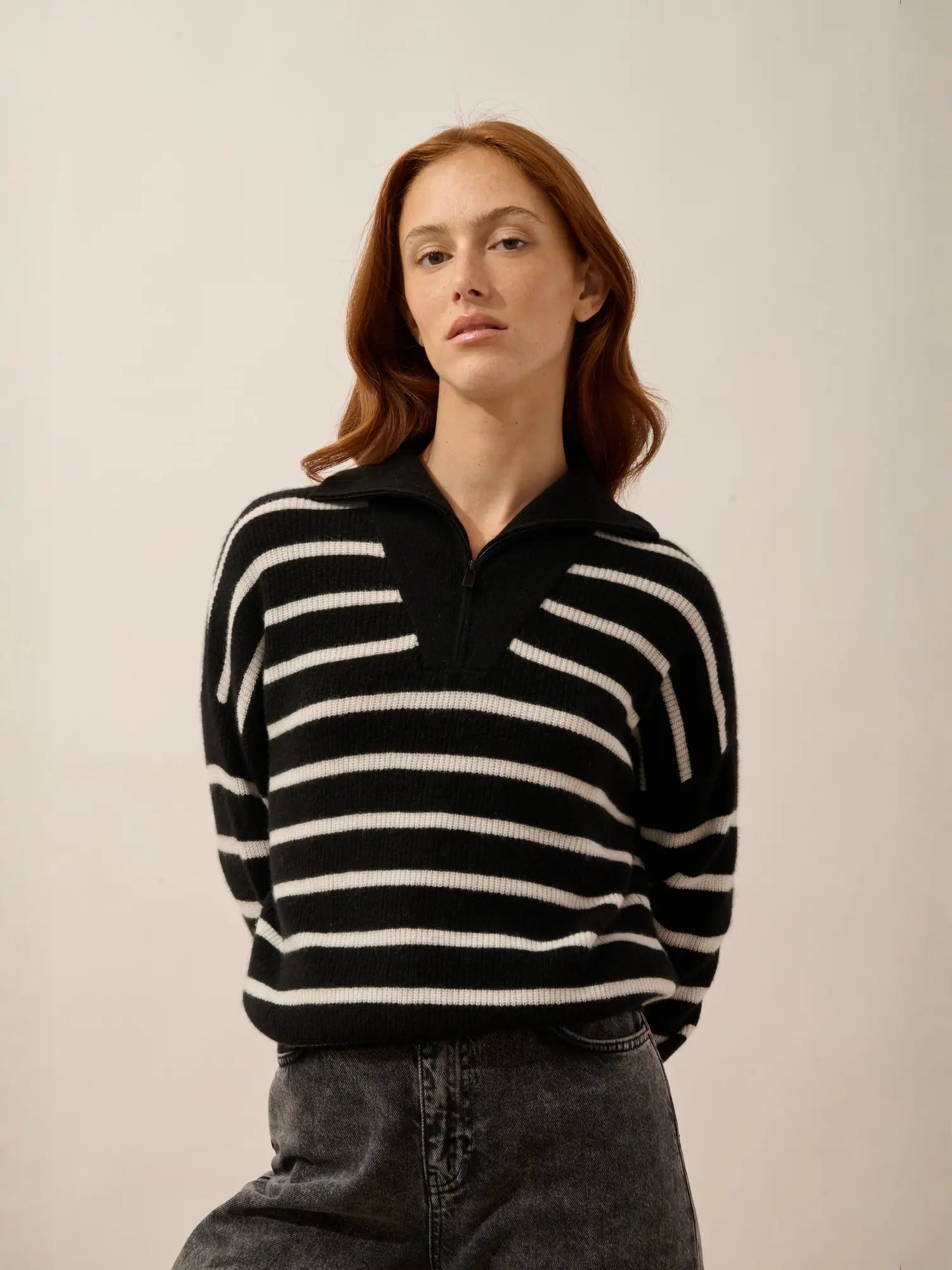 ROBINE pullover dockermütze schwarz und elfenbein