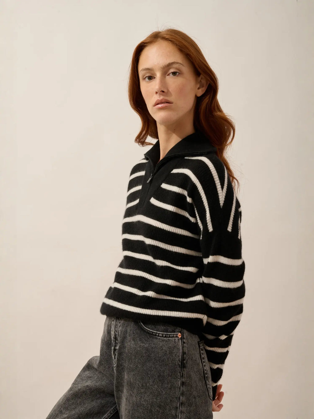 ROBINE pullover dockermütze schwarz und elfenbein