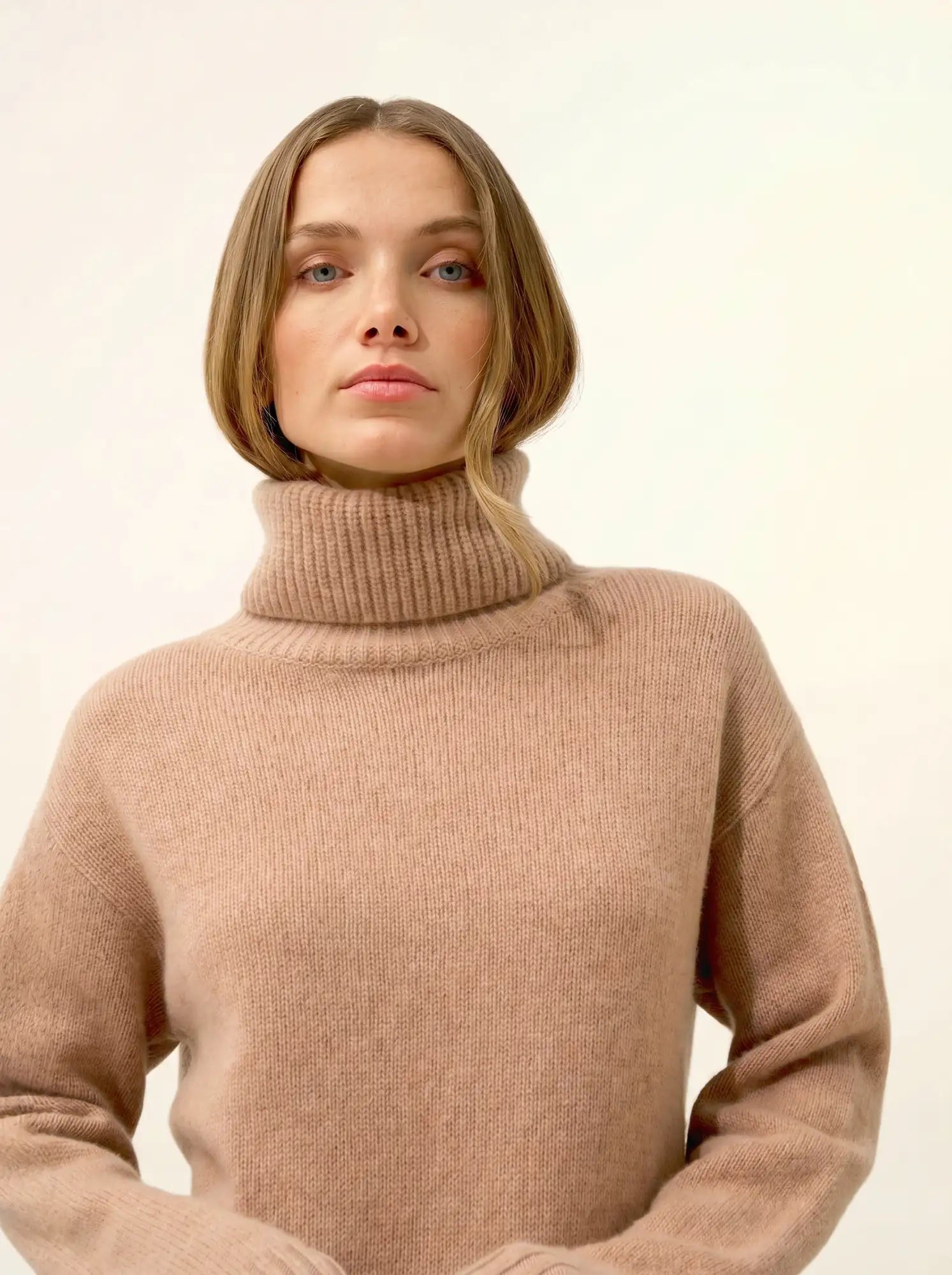 ISERIA pullover rollkragen 4-fädig camel meliert