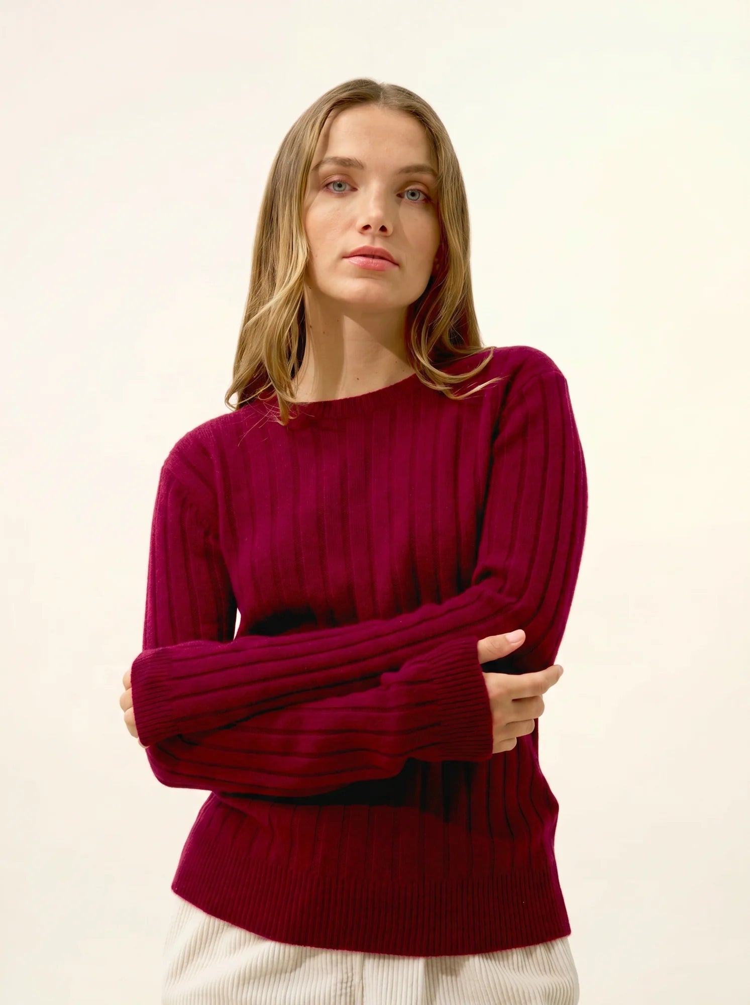 LORANA pullover rundhalsausschnitt 4-fädig bordeaux