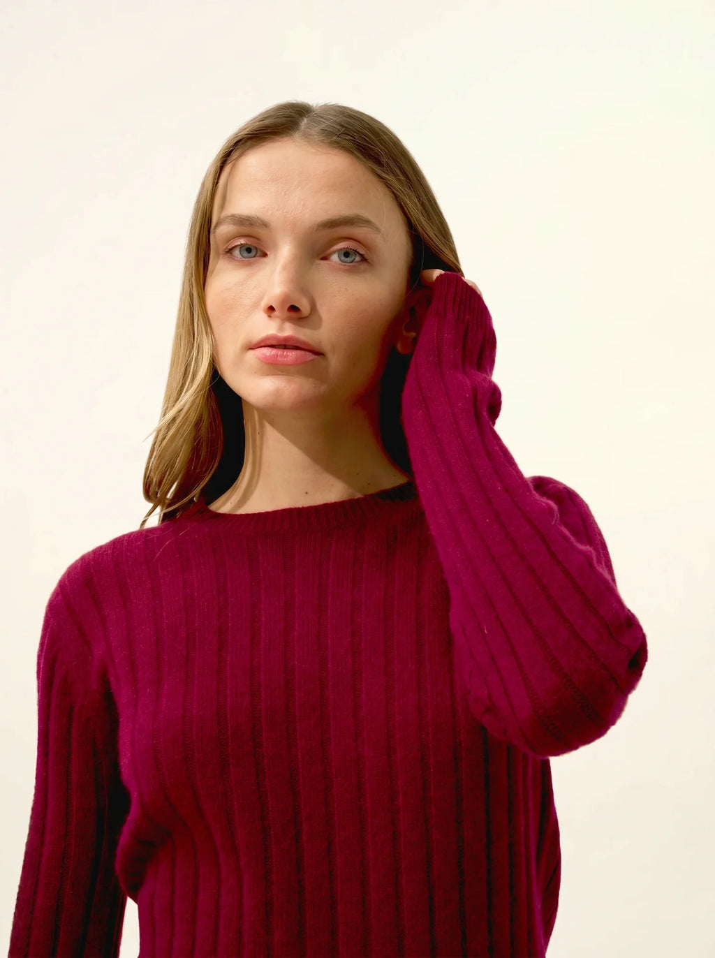 LORANA pullover rundhalsausschnitt 4-fädig bordeaux