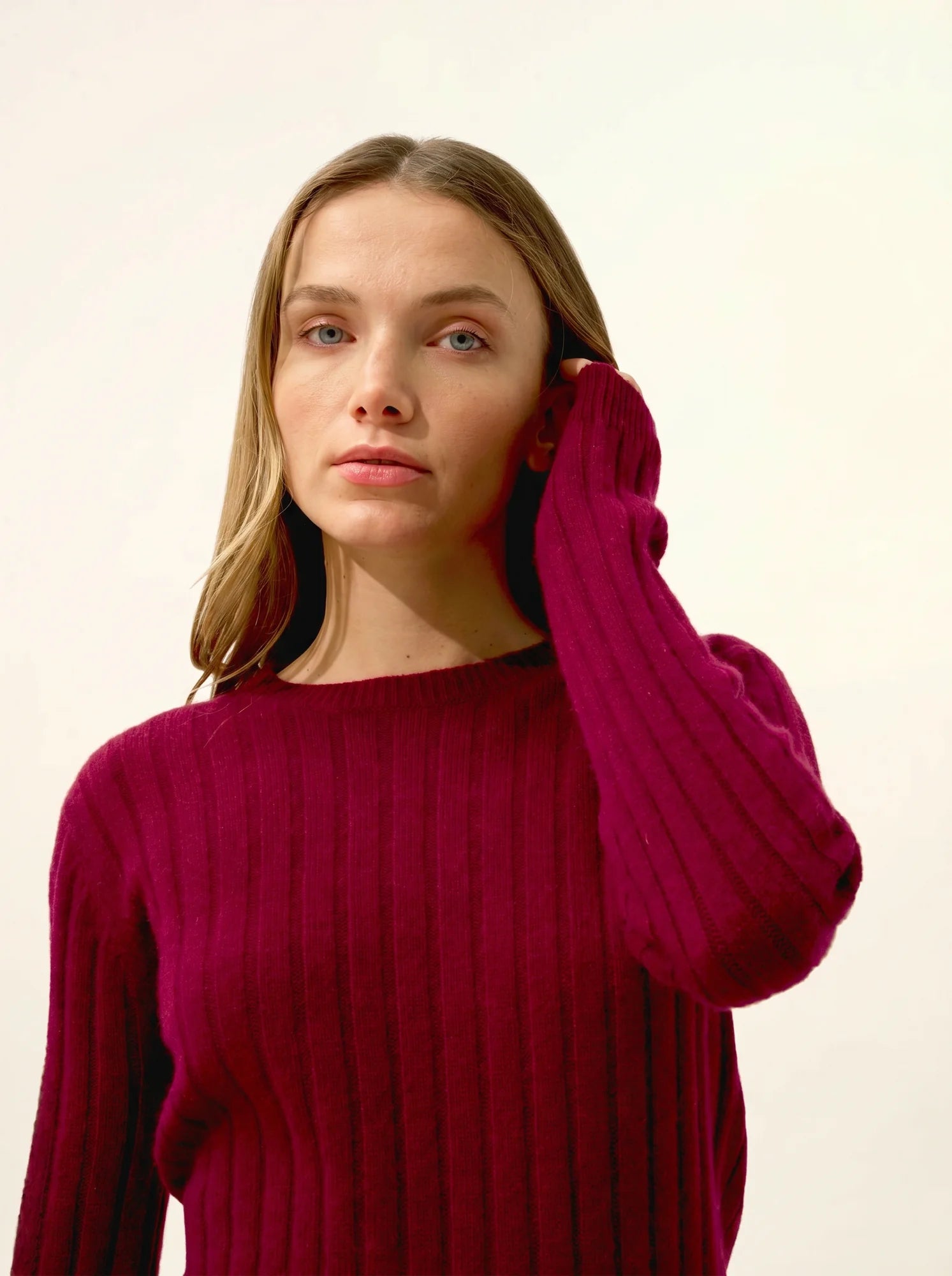 LORANA pullover rundhalsausschnitt 4-fädig bordeaux