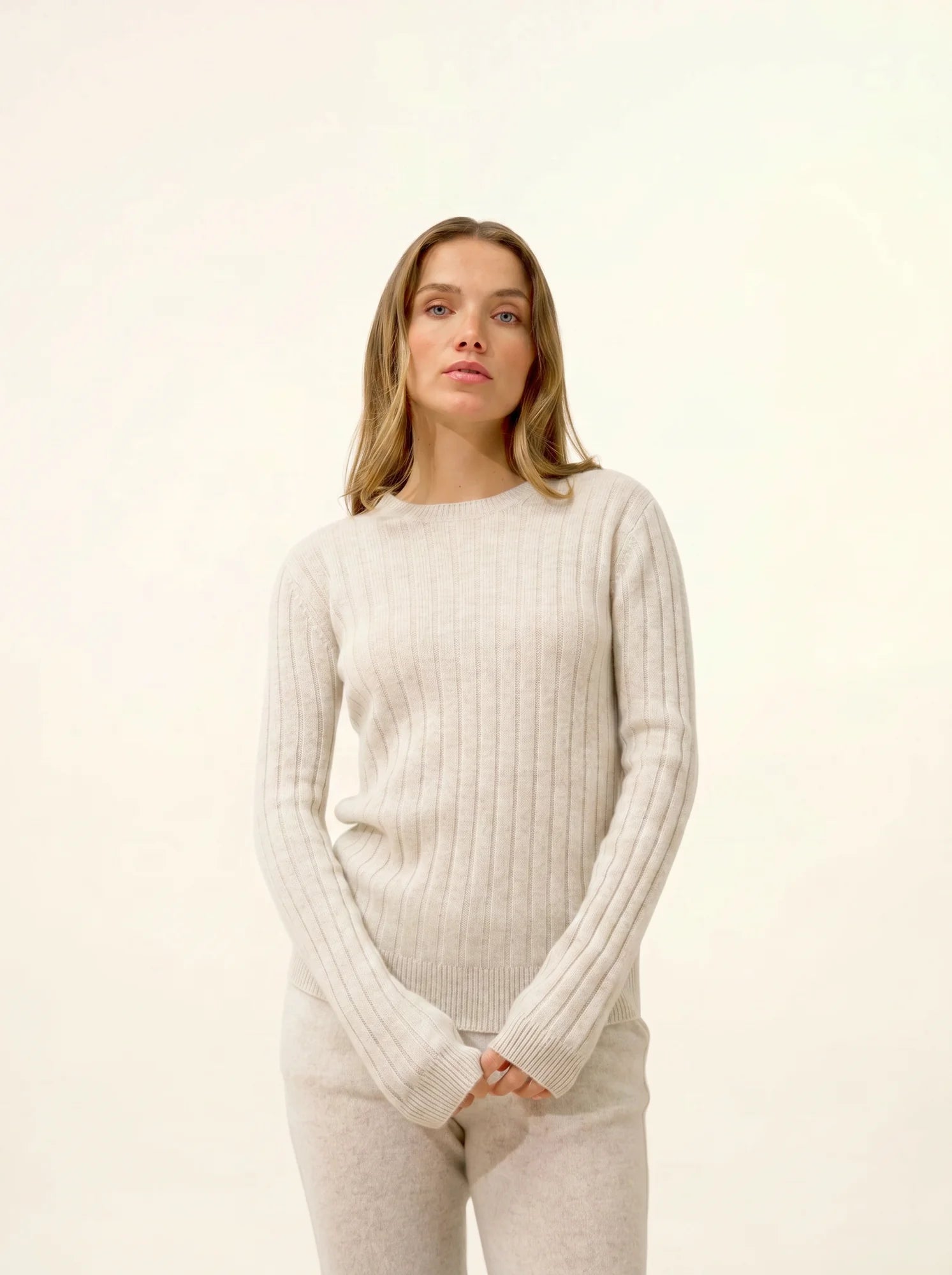LORANA pullover rundhalsausschnitt 4-fädig perlgrau meliert