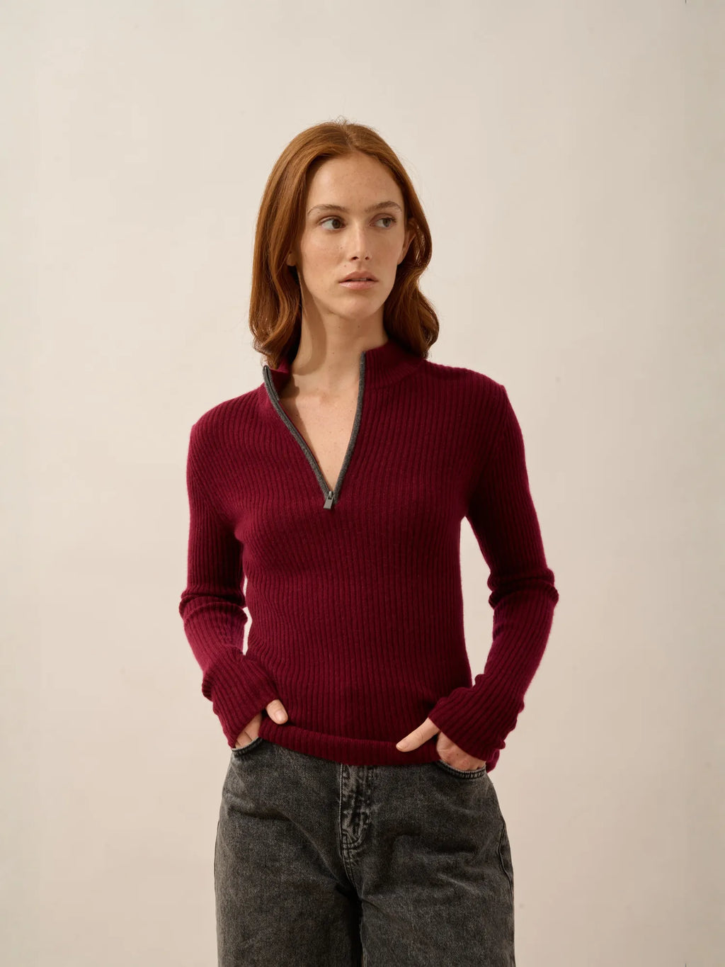 CASSILDA pullover dockermütze bordeaux und anthrazit meliert