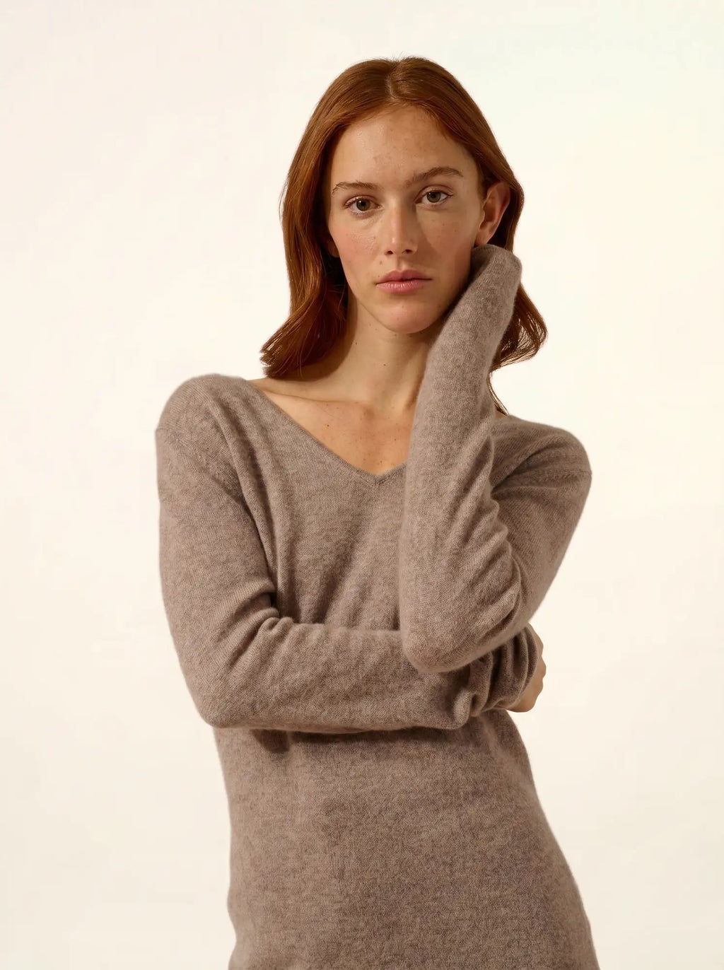 MIRELLA pullover v-ausschnitt vorne und hinten caribou meliert