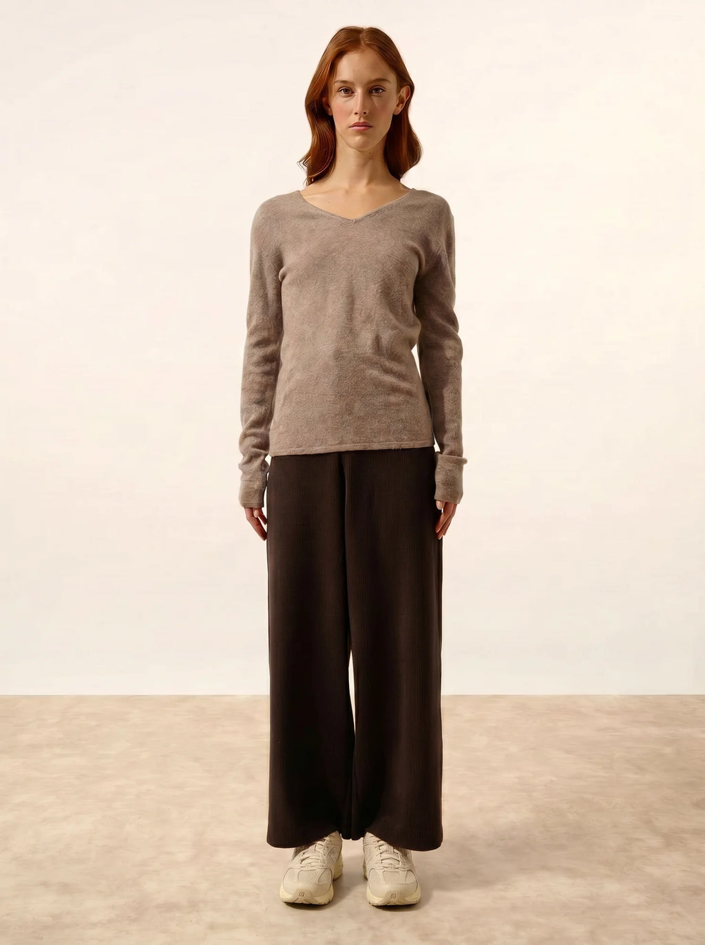 MIRELLA pullover v-ausschnitt vorne und hinten caribou meliert