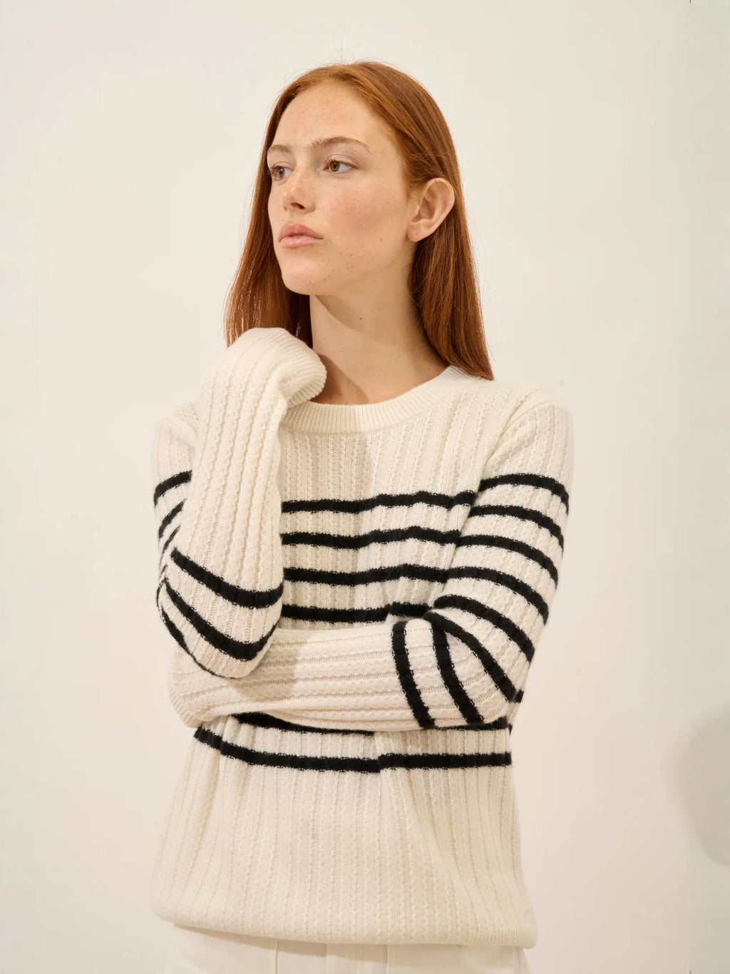 SYLVANA pullover rundhalsausschnitt 4-fädig schwarz und elfenbein