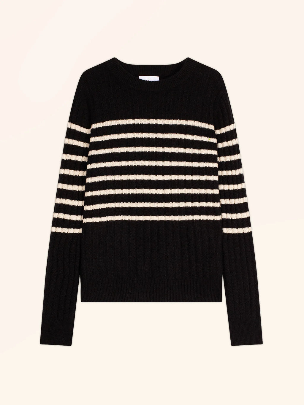 SYLVANA pull col rond 4 fils noir et ivoire