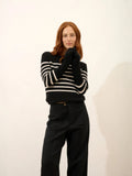 SYLVANA pull col rond 4 fils noir et ivoire