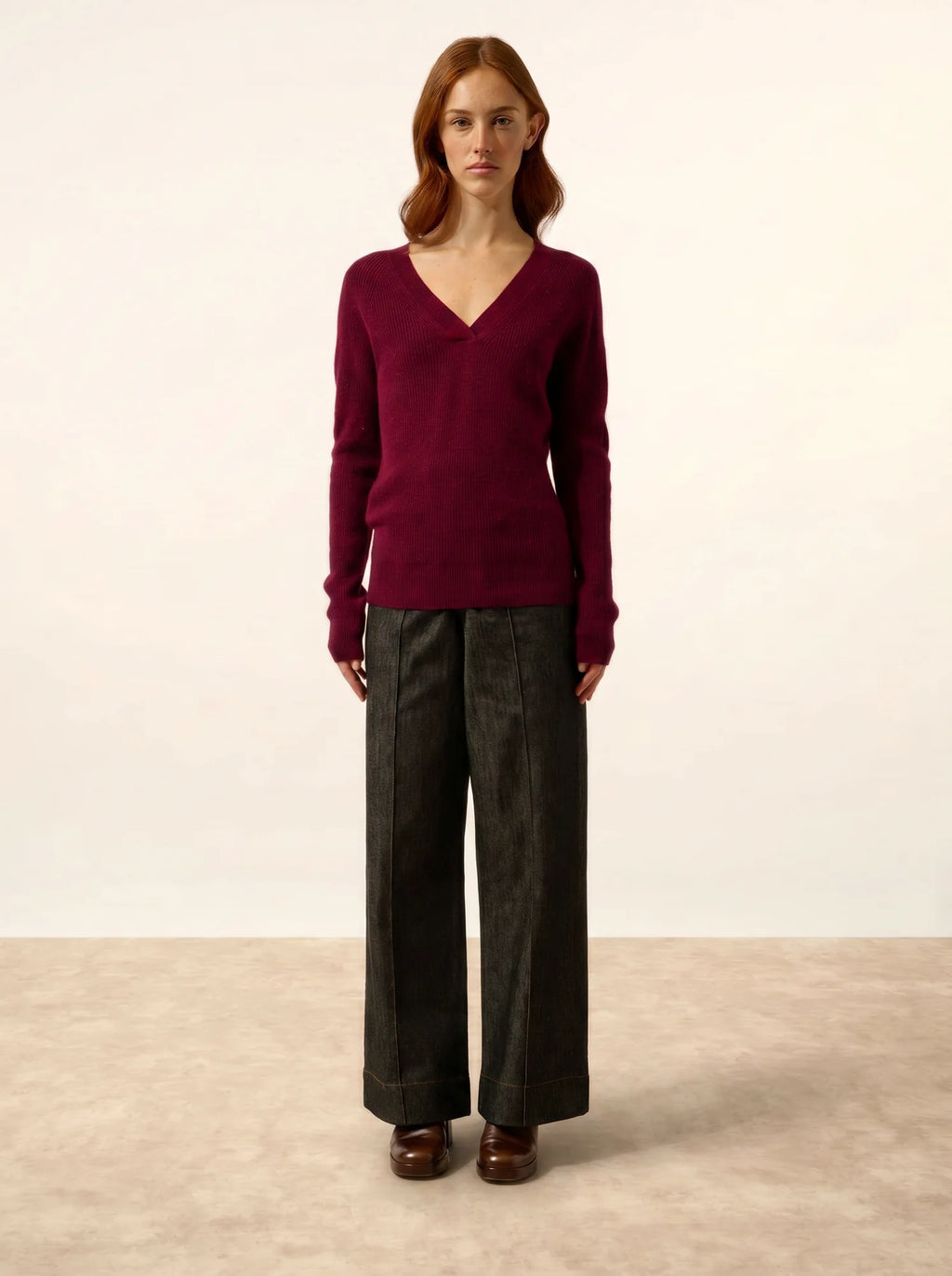 ISALUNE pullover v-ausschnitt bordeaux