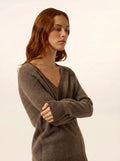 ISALUNE pullover v-ausschnitt taupe meliert