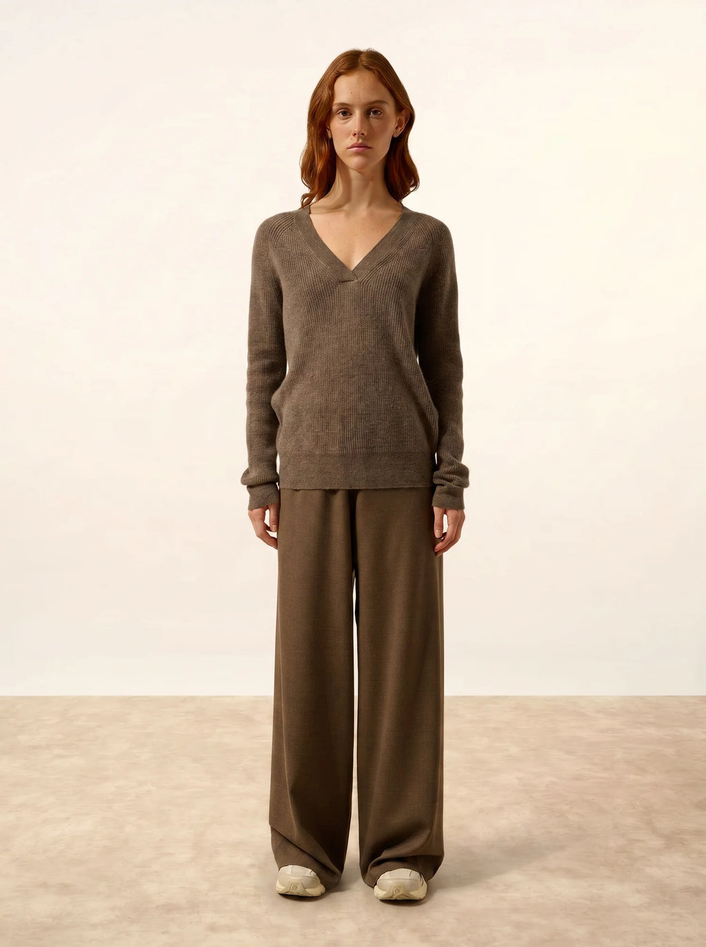 ISALUNE pullover v-ausschnitt taupe meliert