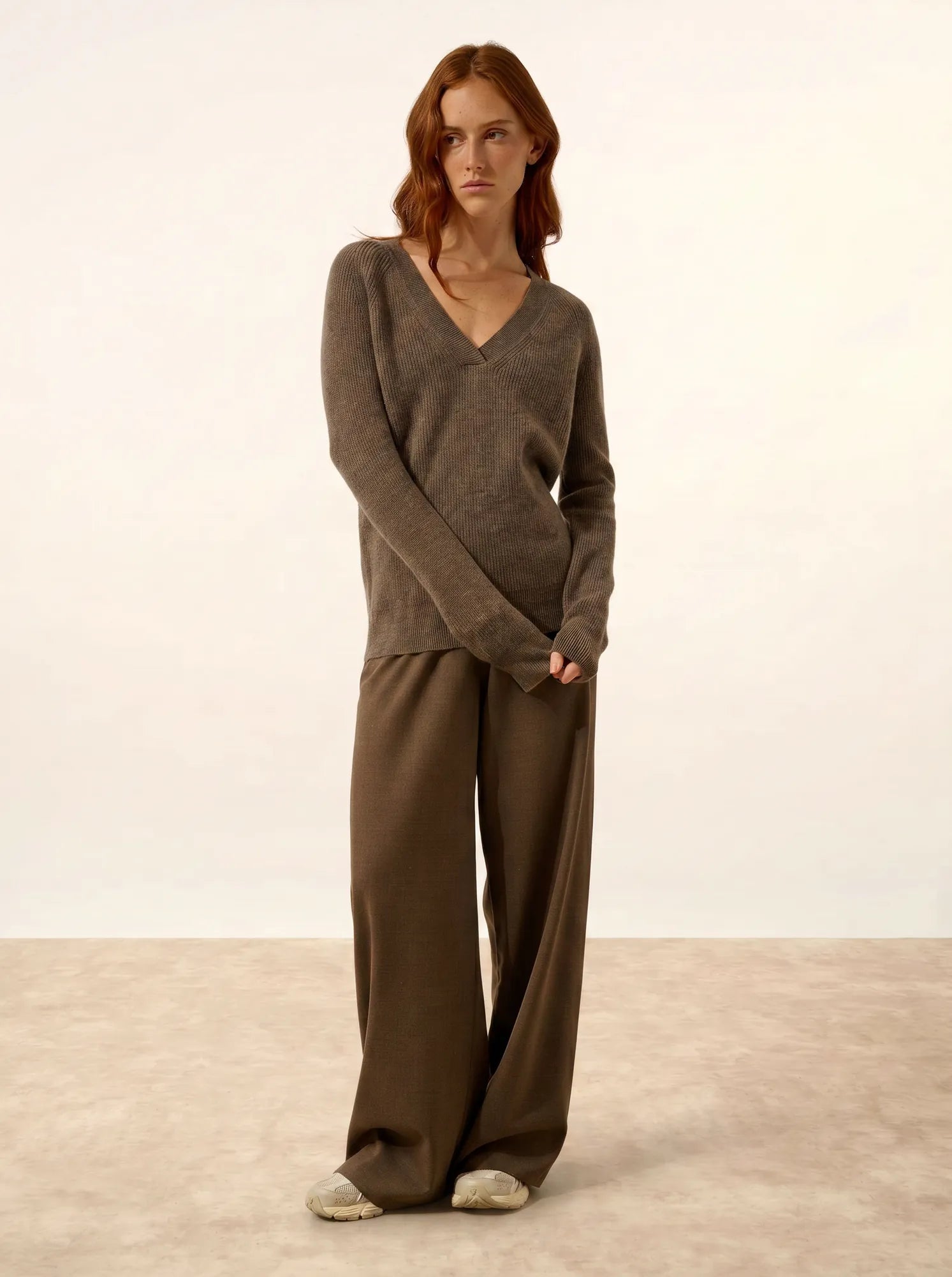 ISALUNE pullover v-ausschnitt taupe meliert