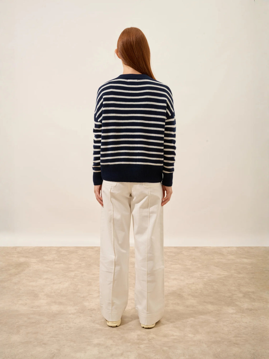 MIRENA strickjacke v-ausschnitt 4-fädig marineblau und elfenbein