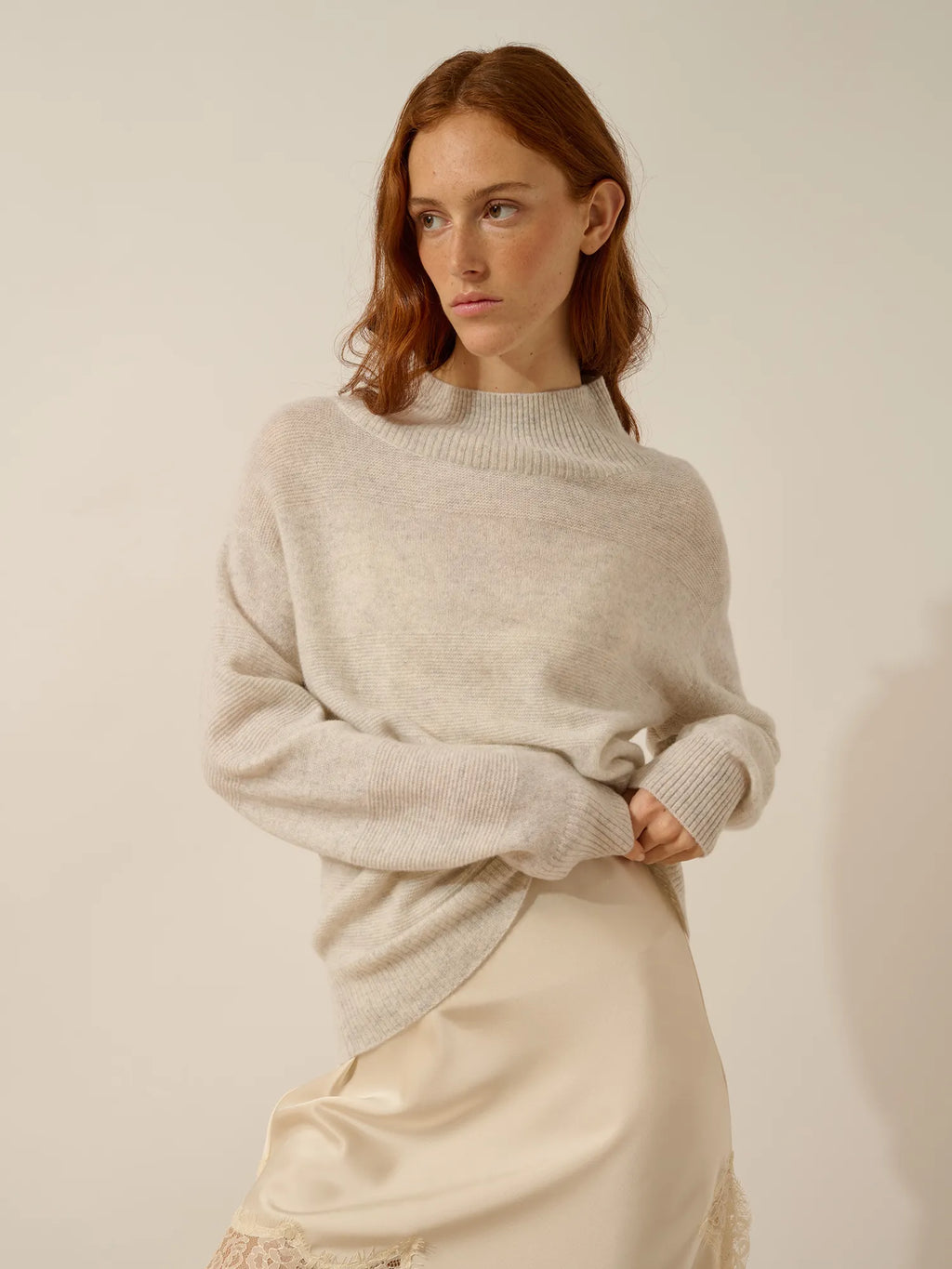 AMBER pullover stehkragen perlgrau meliert