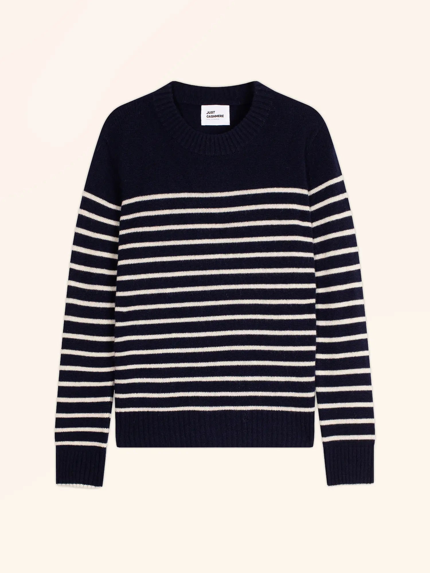 FIORA pull col rond 4 fils bleu marine et ivoire