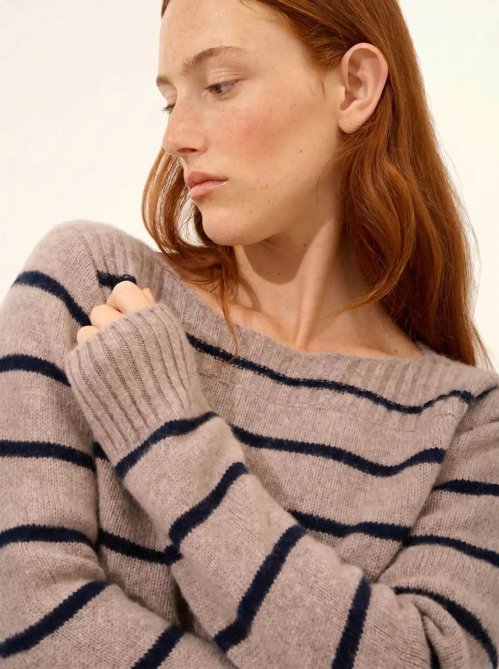 GAÏA pullover u-boot-ausschnitt 4-fädig marineblau und caribou meliert
