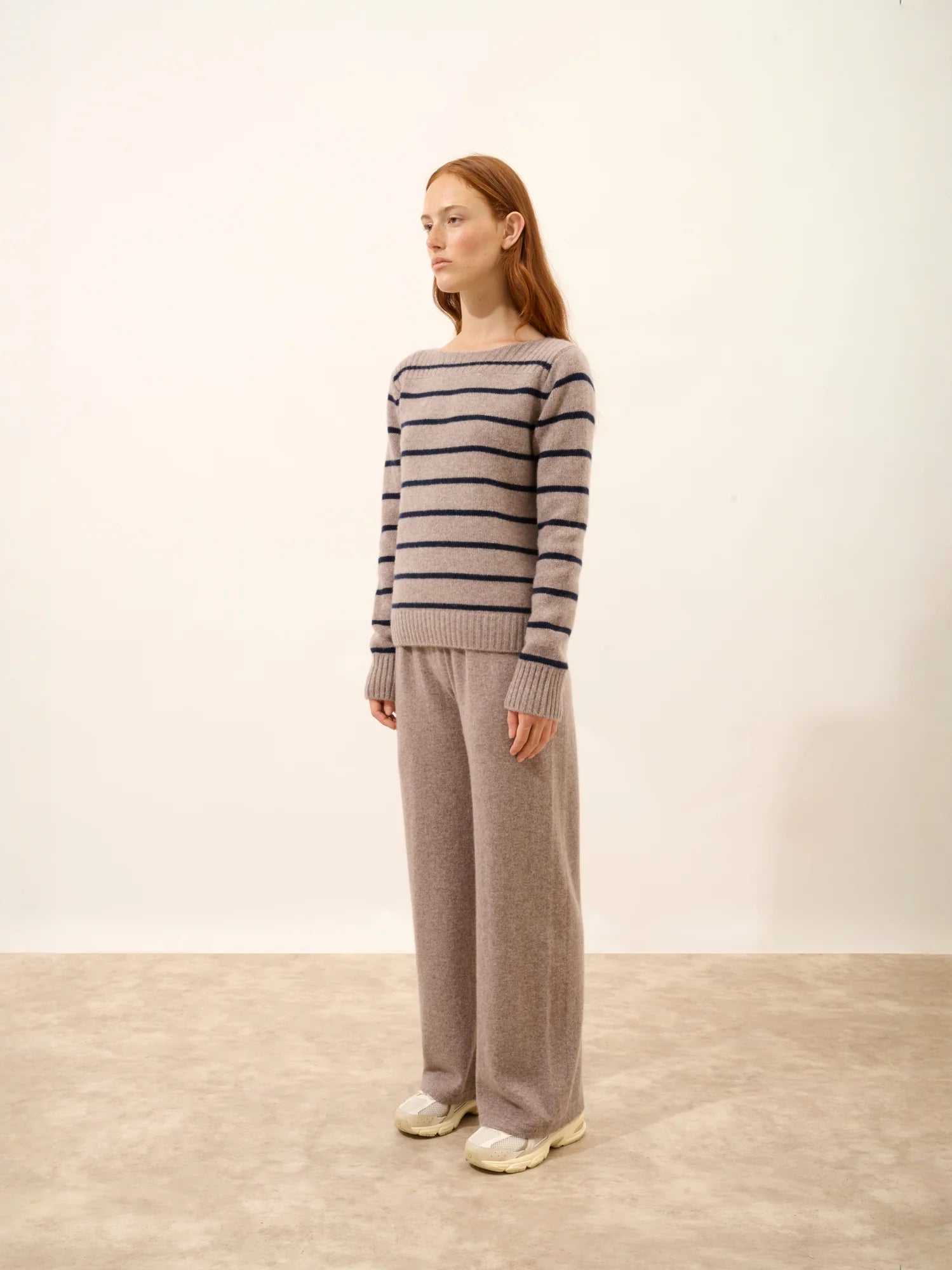 GAÏA pullover u-boot-ausschnitt 4-fädig marineblau und caribou meliert