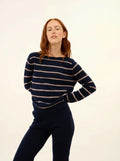 GAÏA pullover u-boot-ausschnitt 4-fädig marineblau und caribou meliert