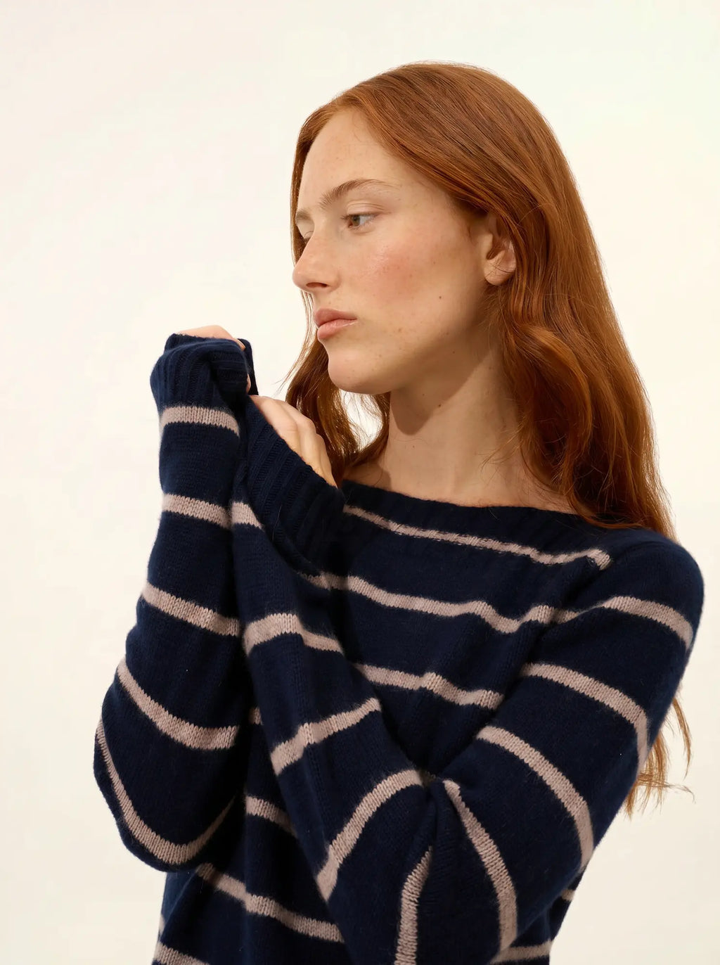 GAÏA pullover u-boot-ausschnitt 4-fädig marineblau und caribou meliert