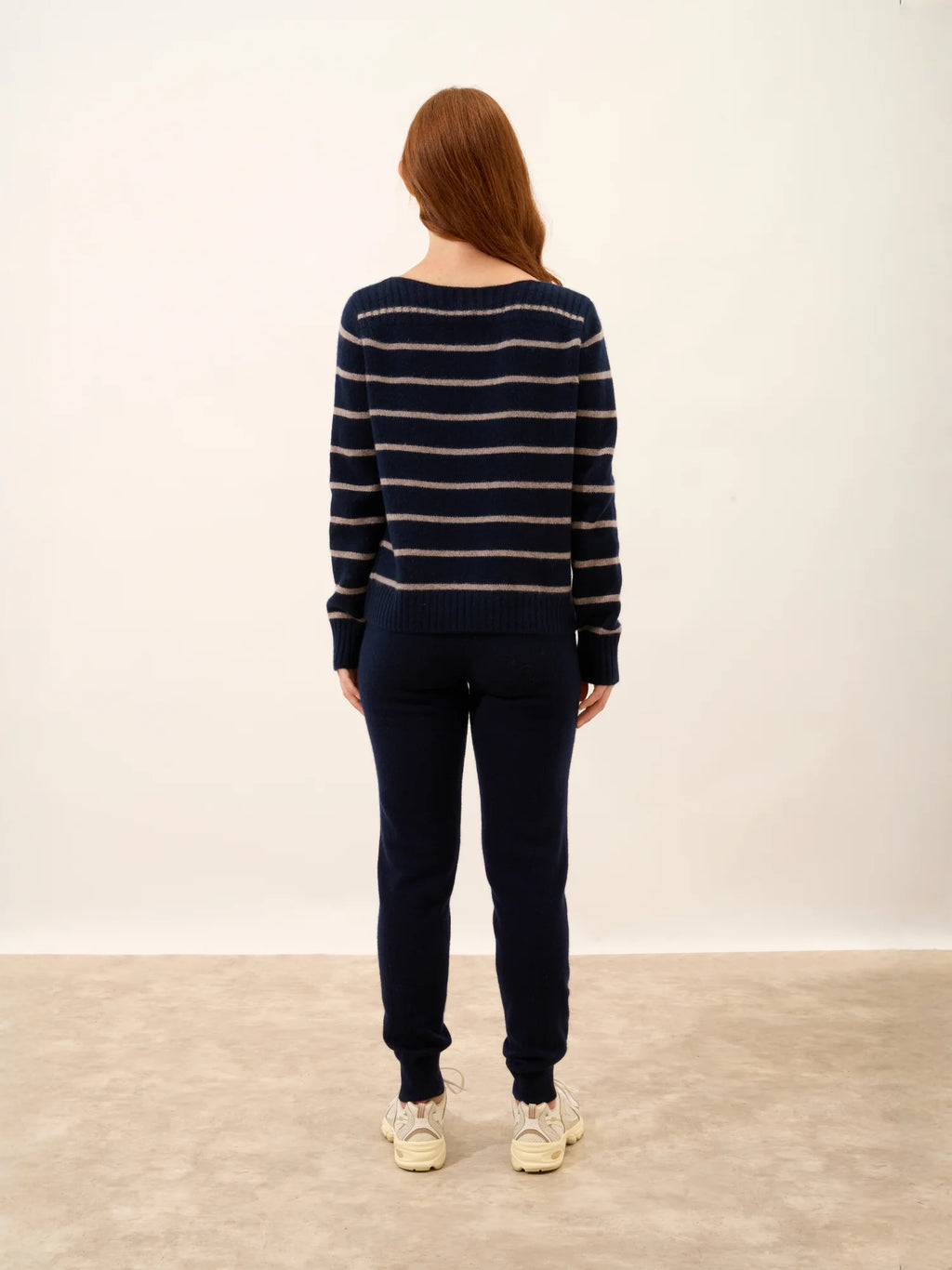GAÏA pullover u-boot-ausschnitt 4-fädig marineblau und caribou meliert