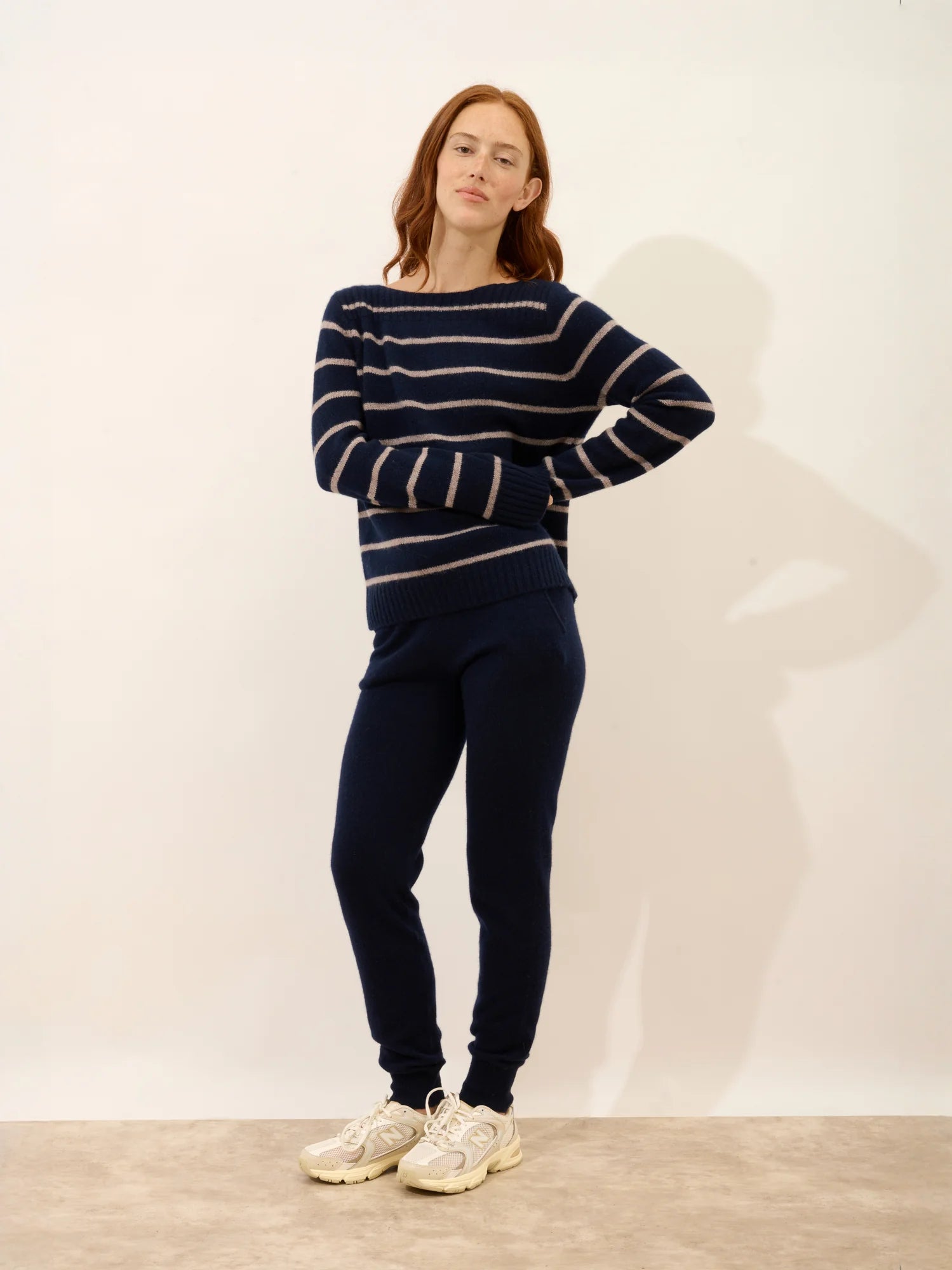 GAÏA pullover u-boot-ausschnitt 4-fädig marineblau und caribou meliert