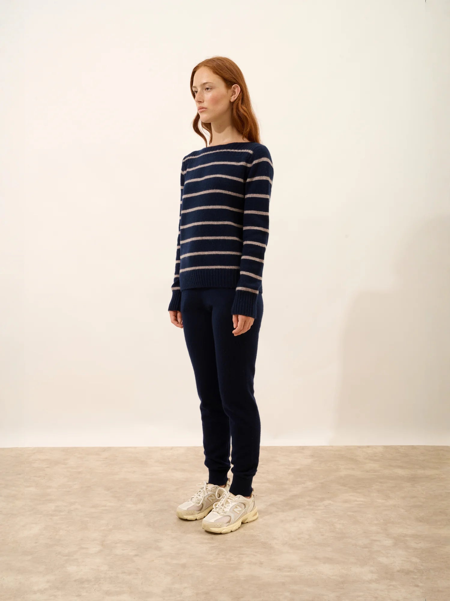GAÏA pullover u-boot-ausschnitt 4-fädig marineblau und caribou meliert