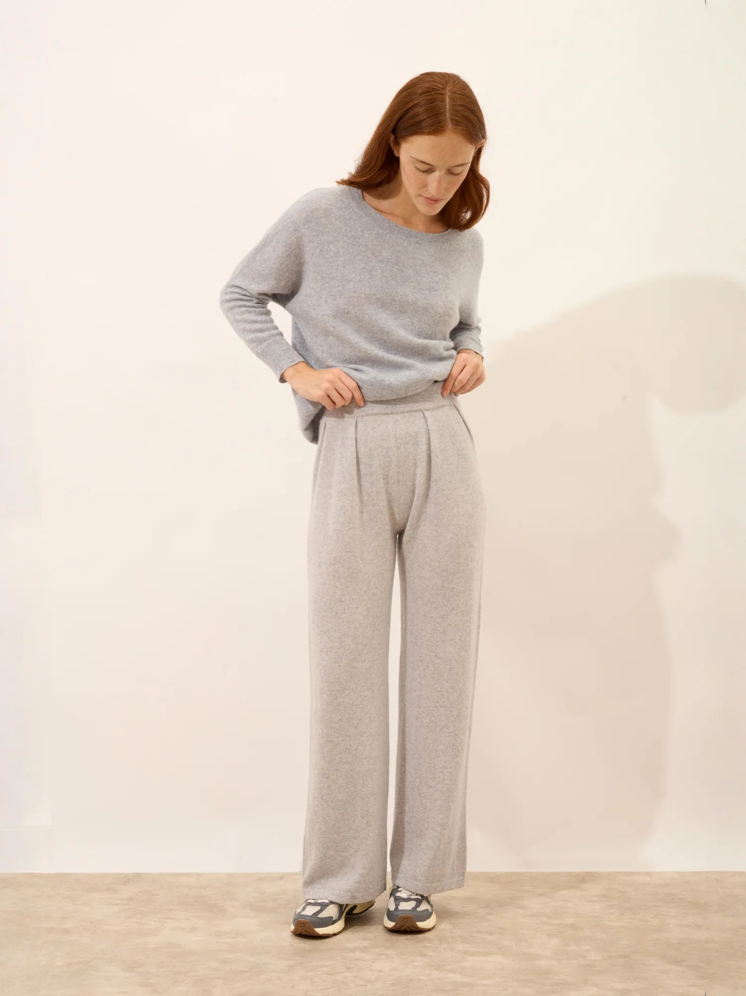DAPHNE pantalon large gris clair chiné