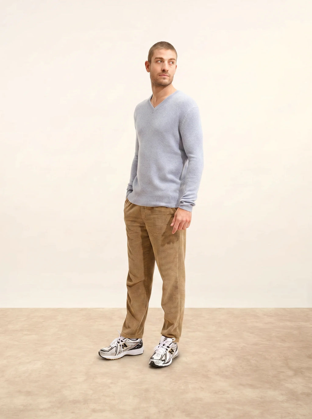 NATHAN pullover v-ausschnitt 4-fädig blau elfenbein