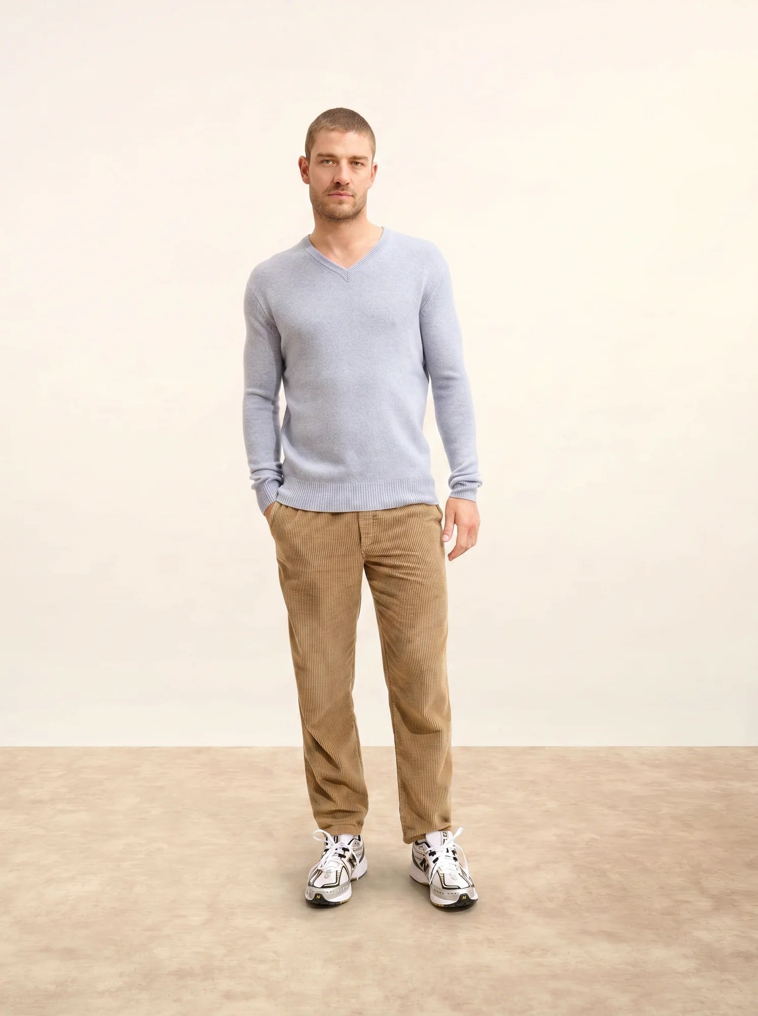 NATHAN pullover v-ausschnitt 4-fädig blau elfenbein