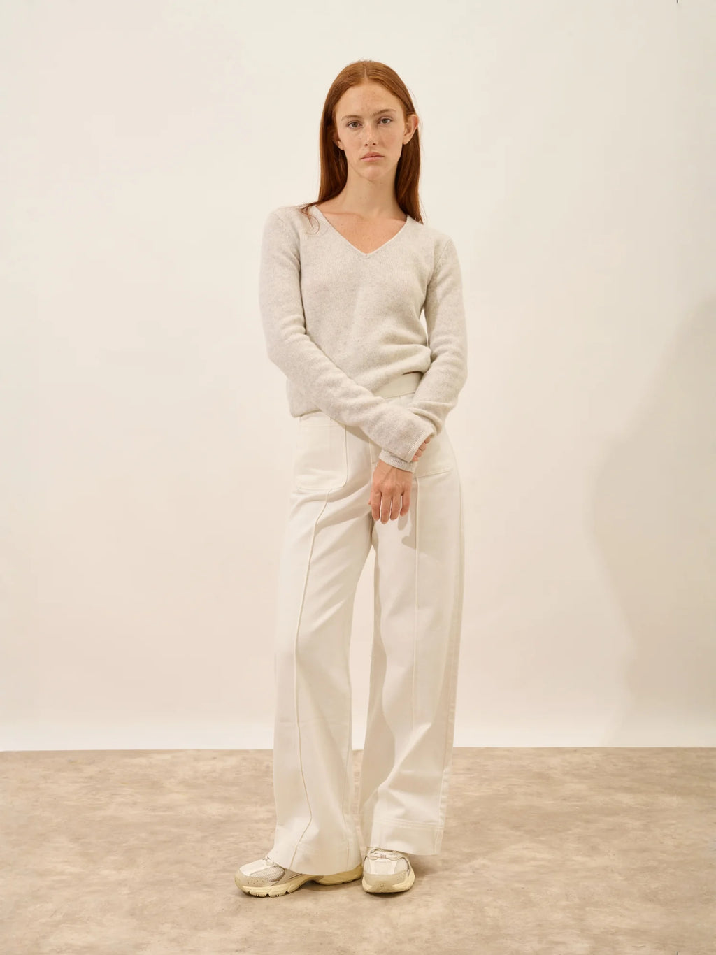 ABBY pullover v-ausschnitt 4-fädig perlgrau meliert