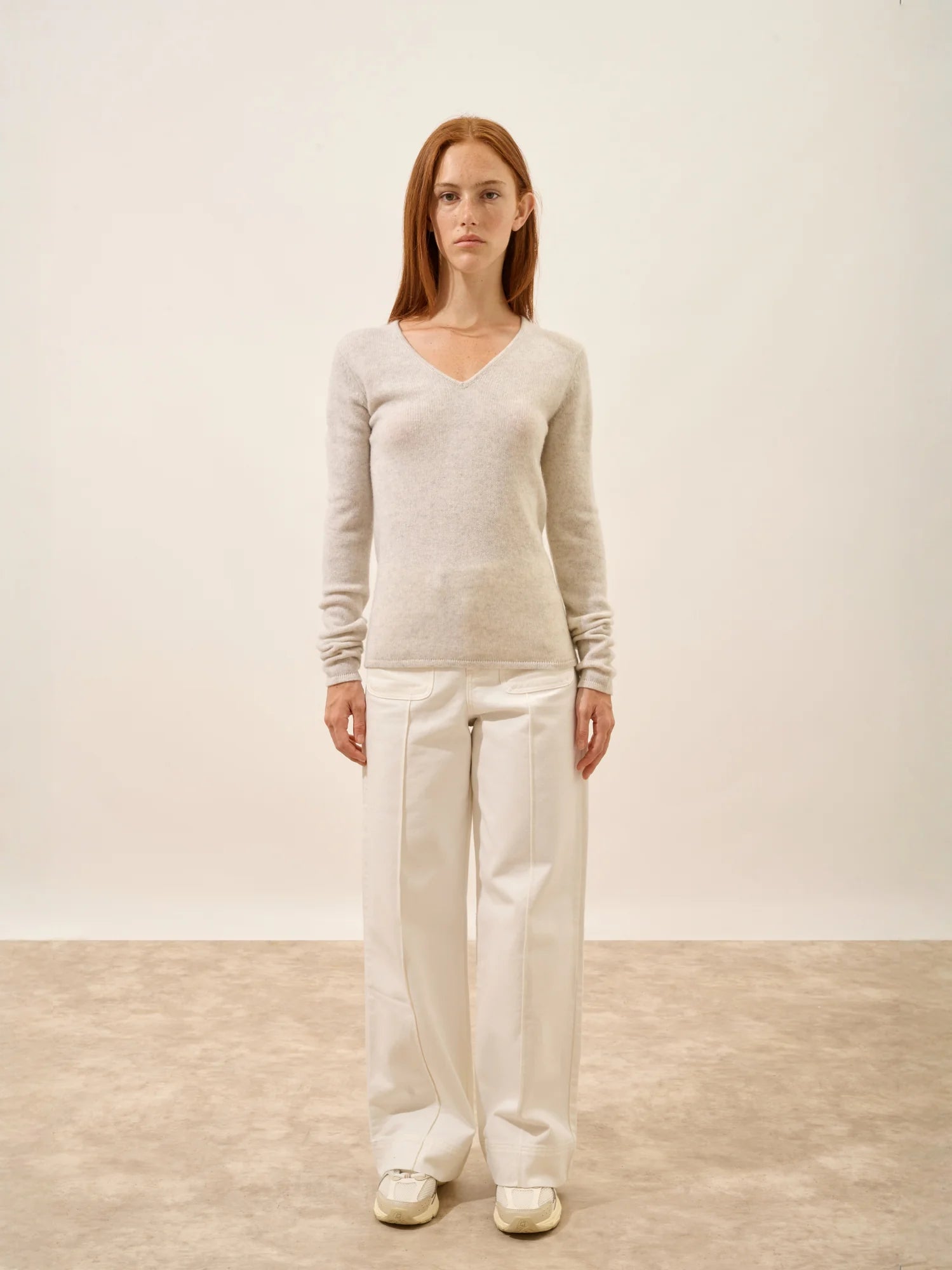 ABBY pullover v-ausschnitt 4-fädig perlgrau meliert