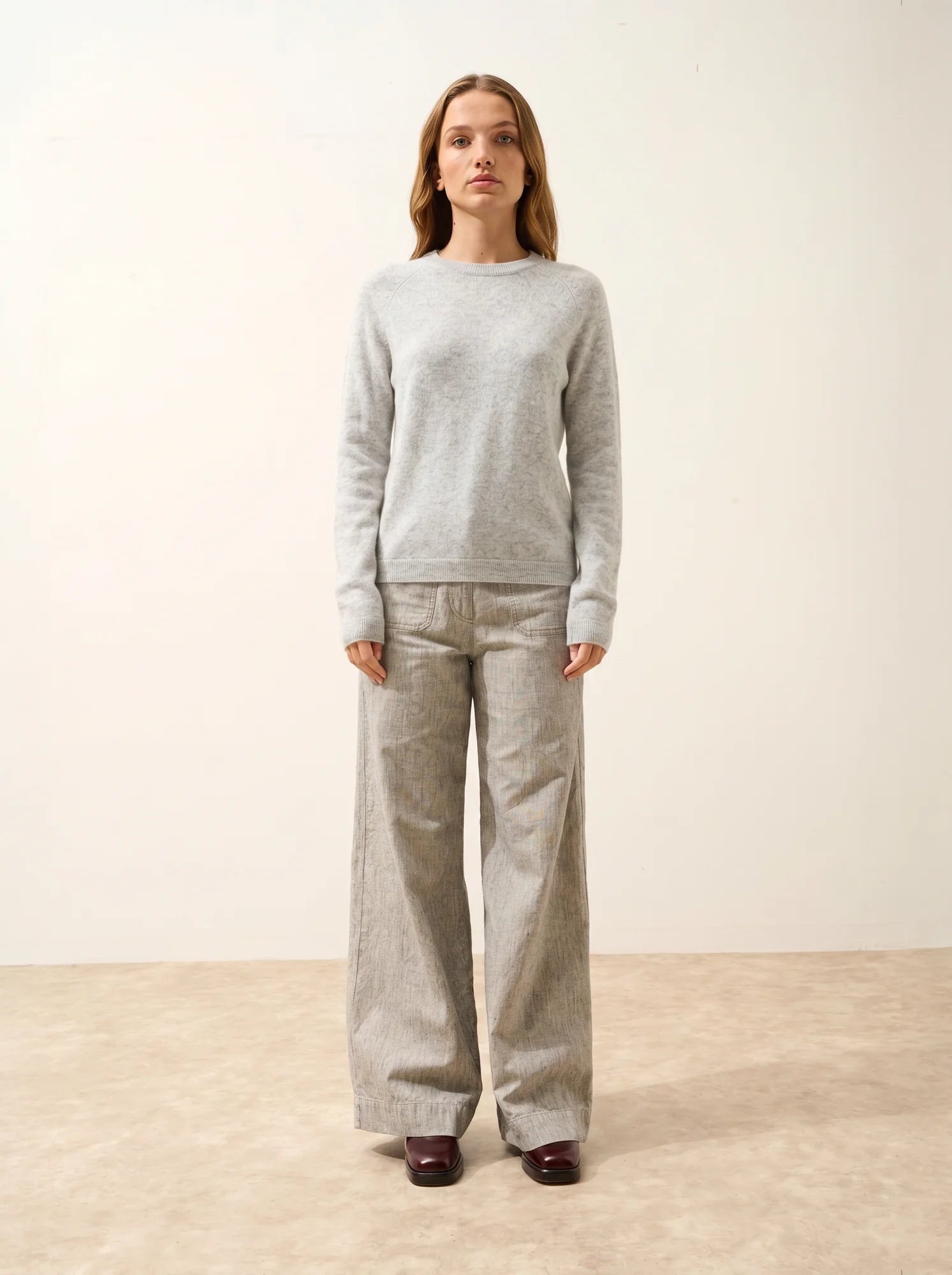 JANE pull col rond gris perle chiné