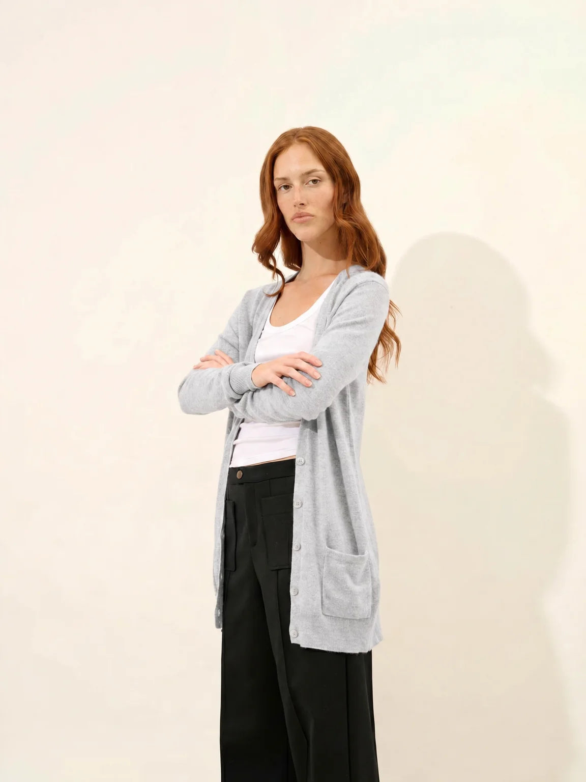TOMMIE strickjacke v-ausschnitt perlgrau meliert