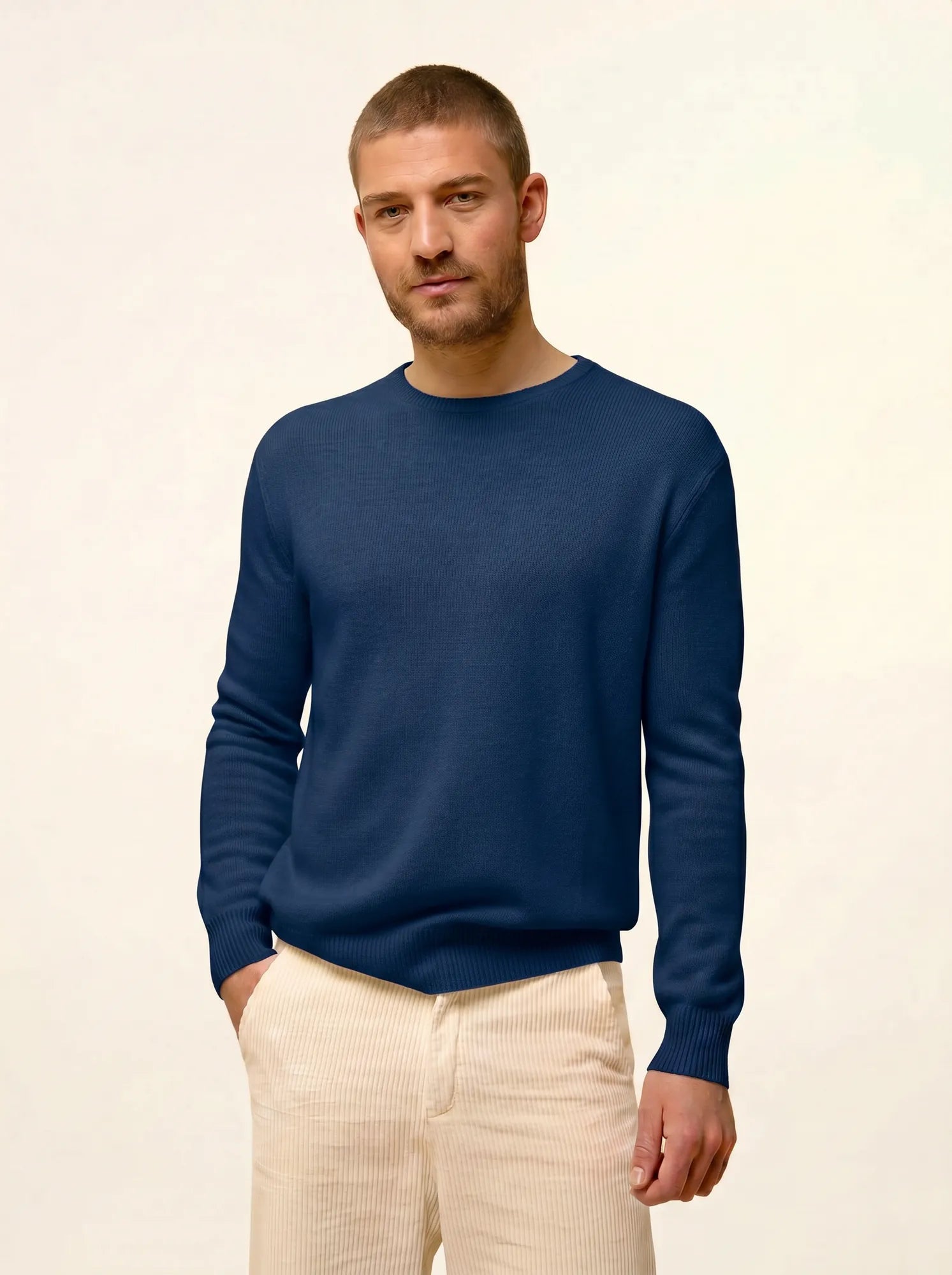 GABIN pullover rundhalsausschnitt 4-fädig blau perse