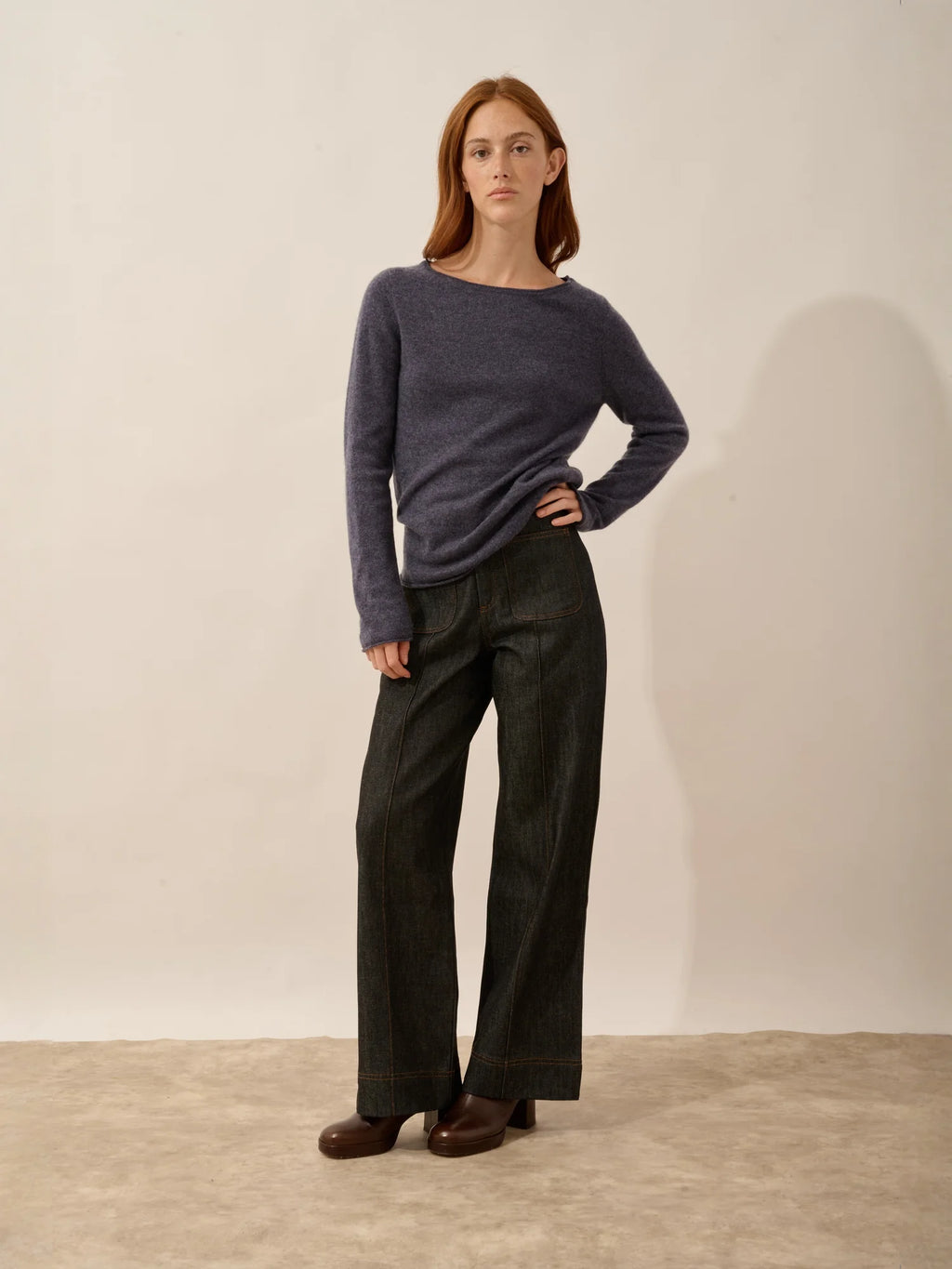GRACE pullover u-boot-ausschnitt violett grau meliert