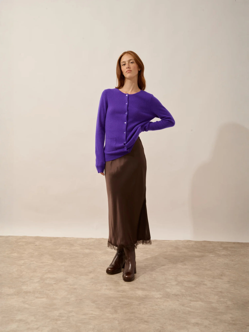 KATHARINE strickjacke rundhalsausschnitt gentiane