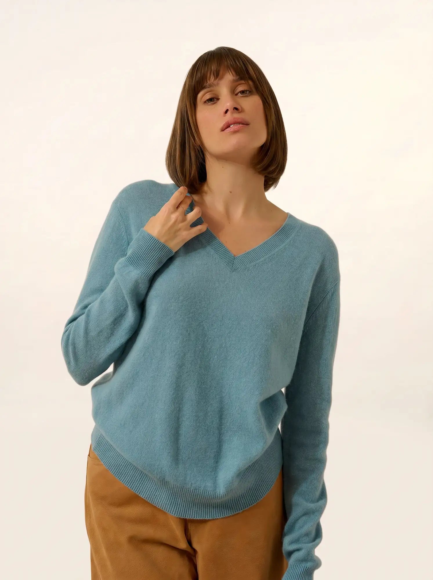 NORA pullover v-ausschnitt petrol hell