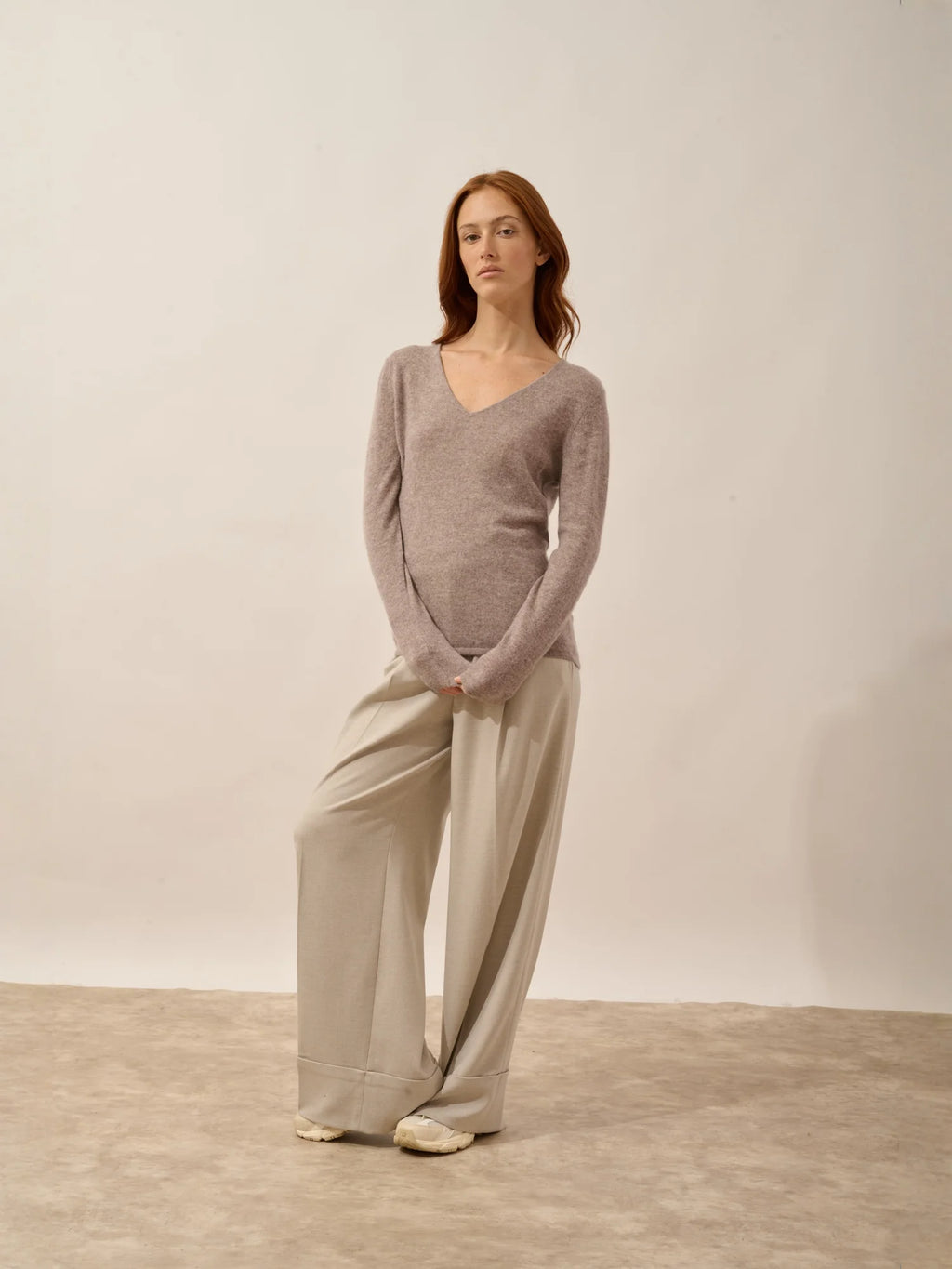 JOAN pullover v-ausschnitt caribou meliert
