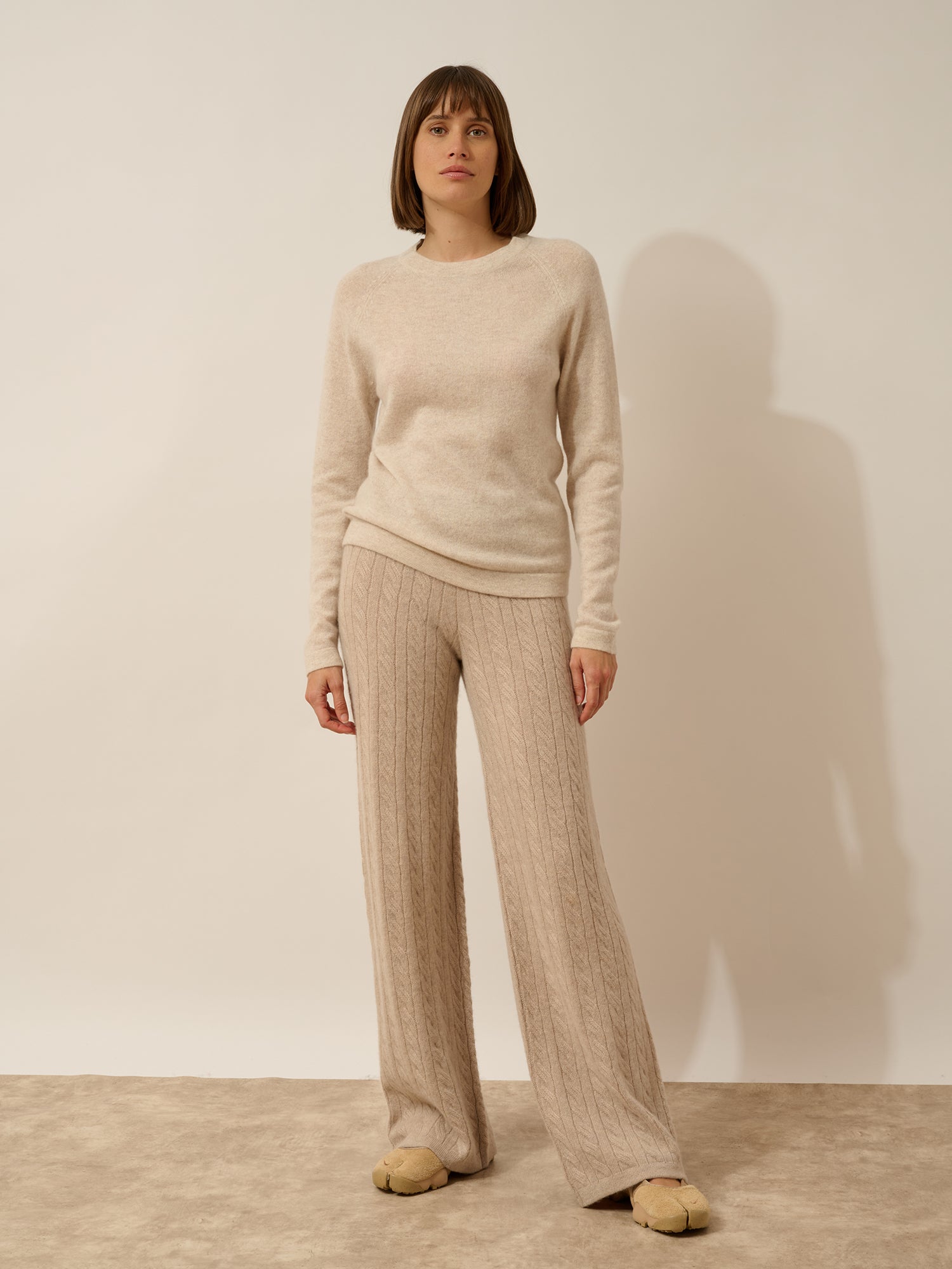 JANE pull col rond beige chiné