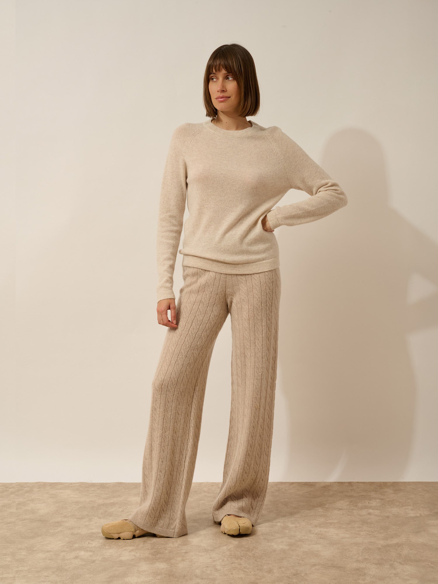 JANE pull col rond beige chiné