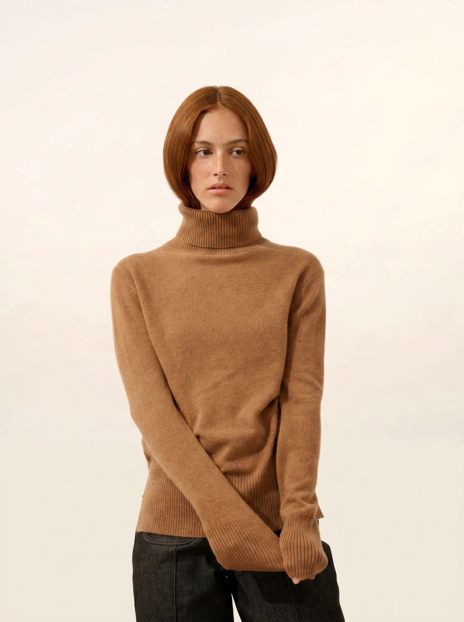 LEXIE pull col roulé noisette