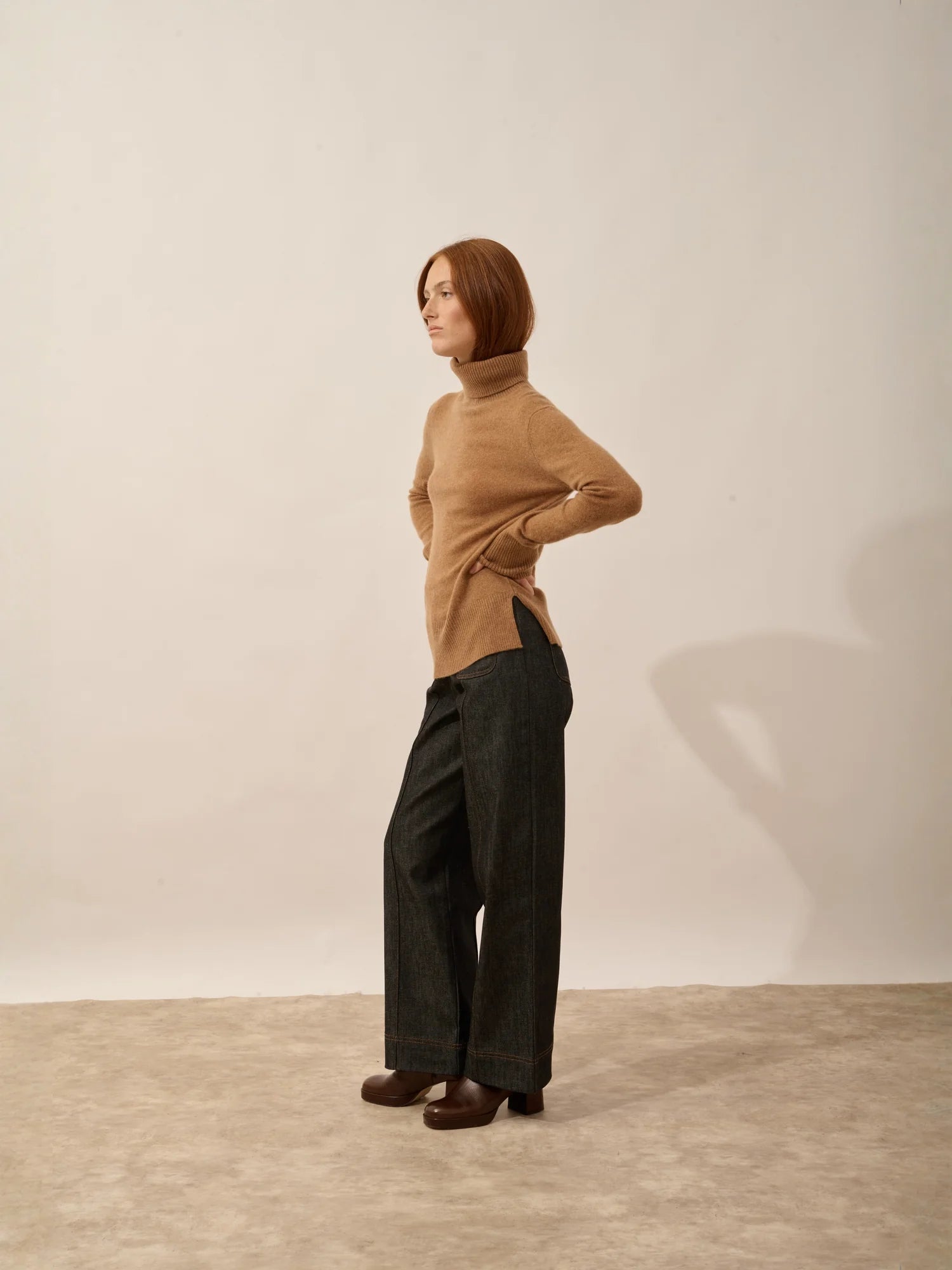 LEXIE pull col roulé noisette